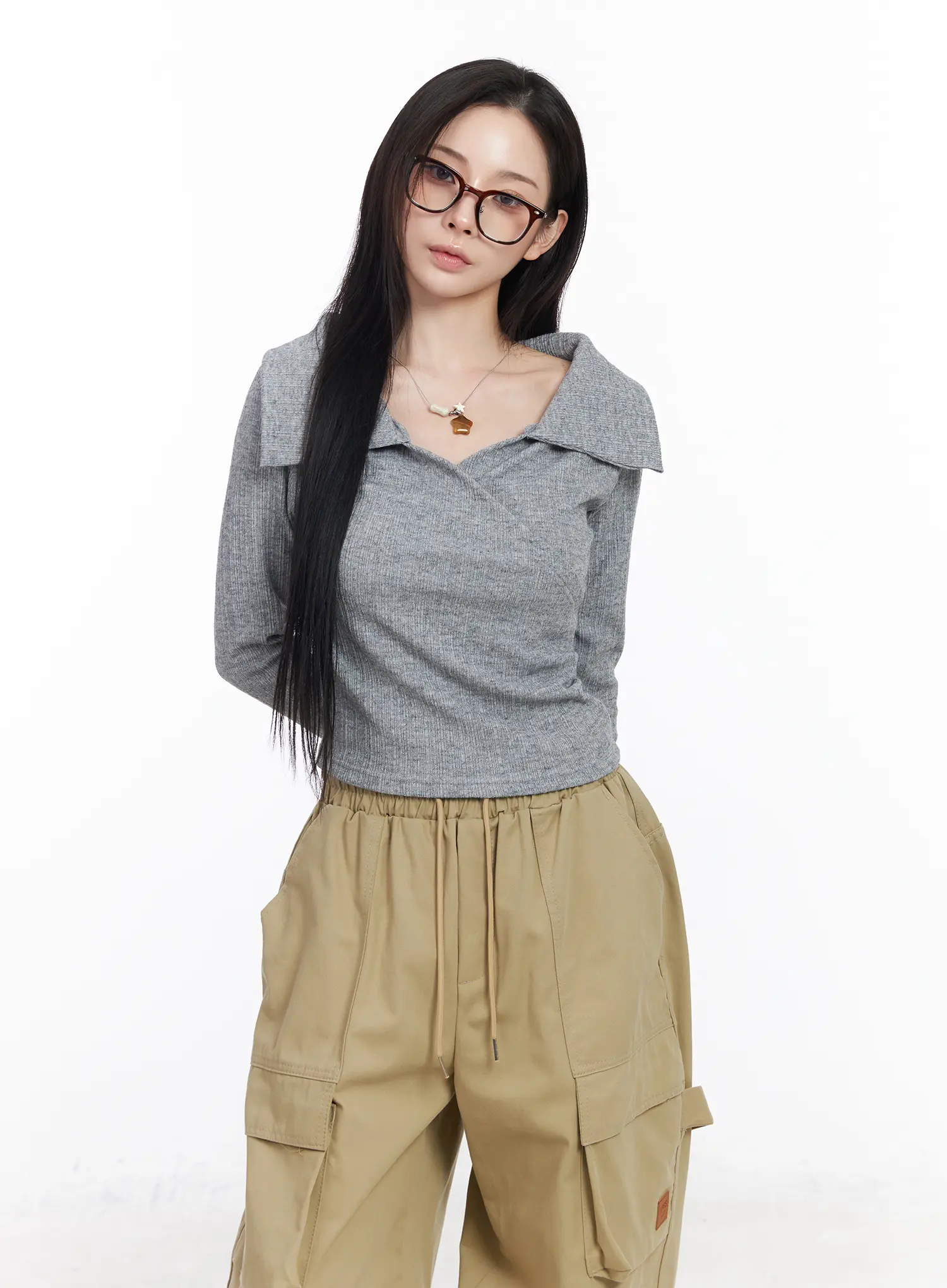 Collared Wrap Knit Top CM518 - Image 12