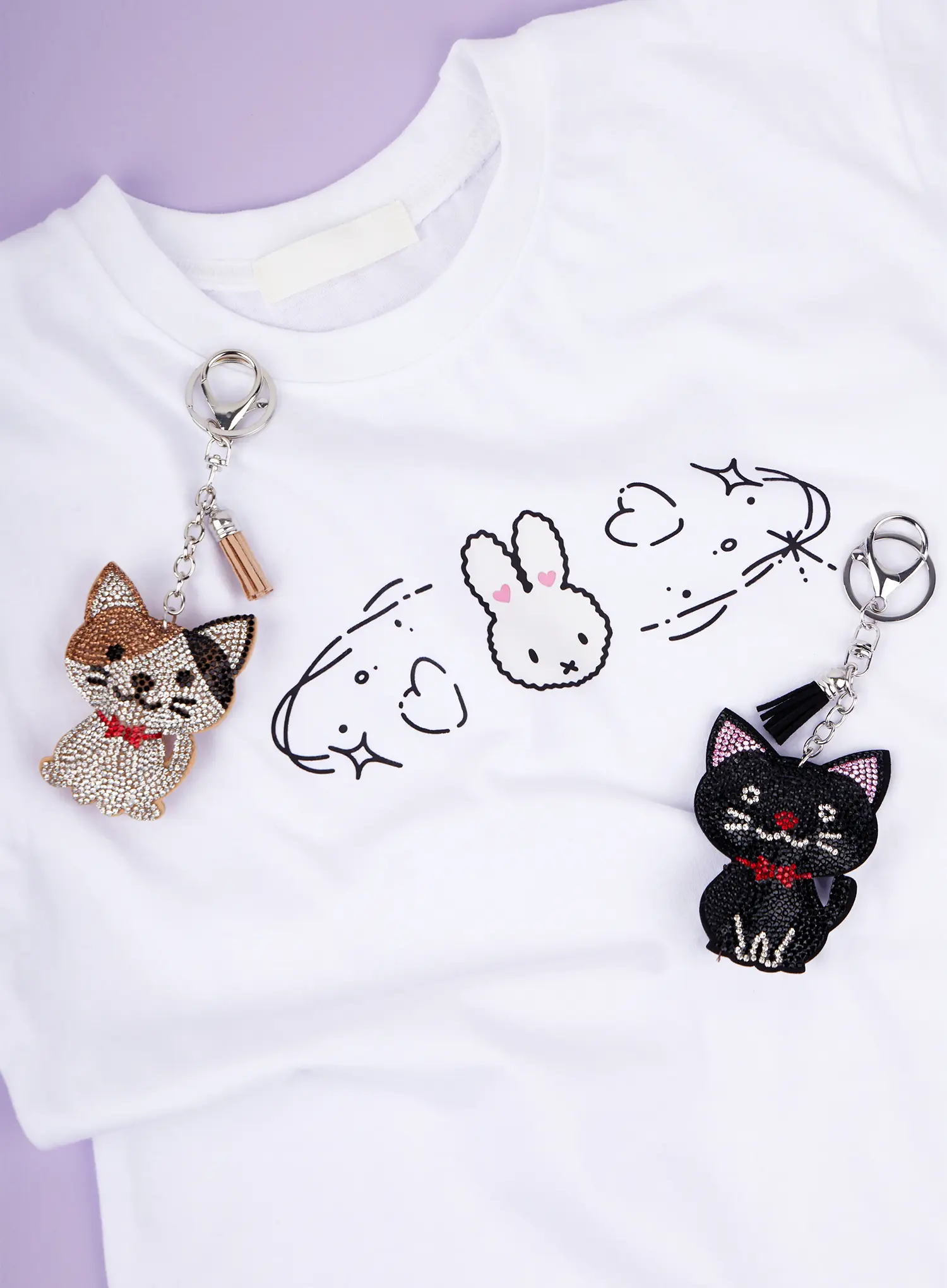 Colorful Rhinestone Ribbon Character Keychain IA524