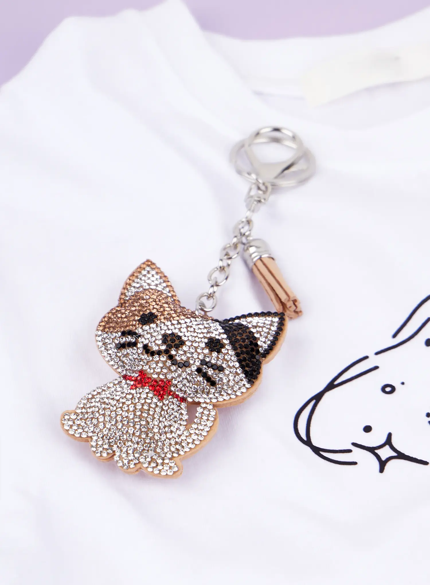 Colorful Rhinestone Ribbon Character Keychain IA524 - Image 2