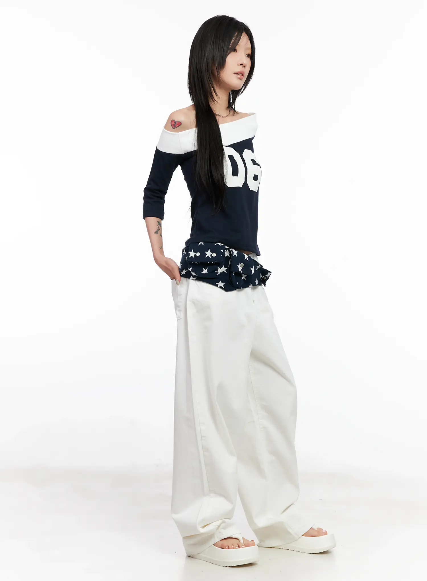 Contrast Number Off-Shoulder Tee CL525 - Image 11