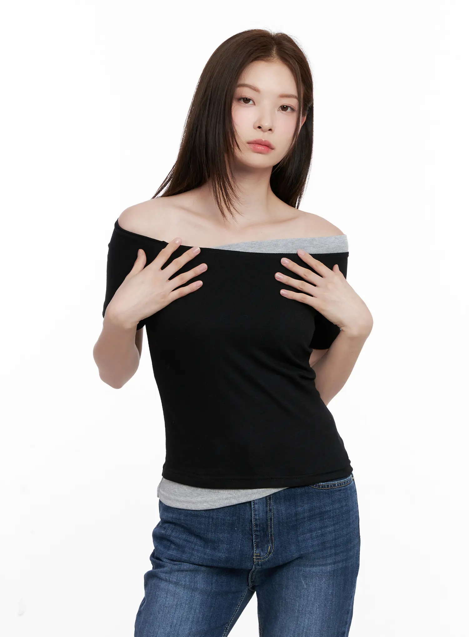 Contrast Off-Shoulder Short-Sleeve Tee CL524 - Image 10