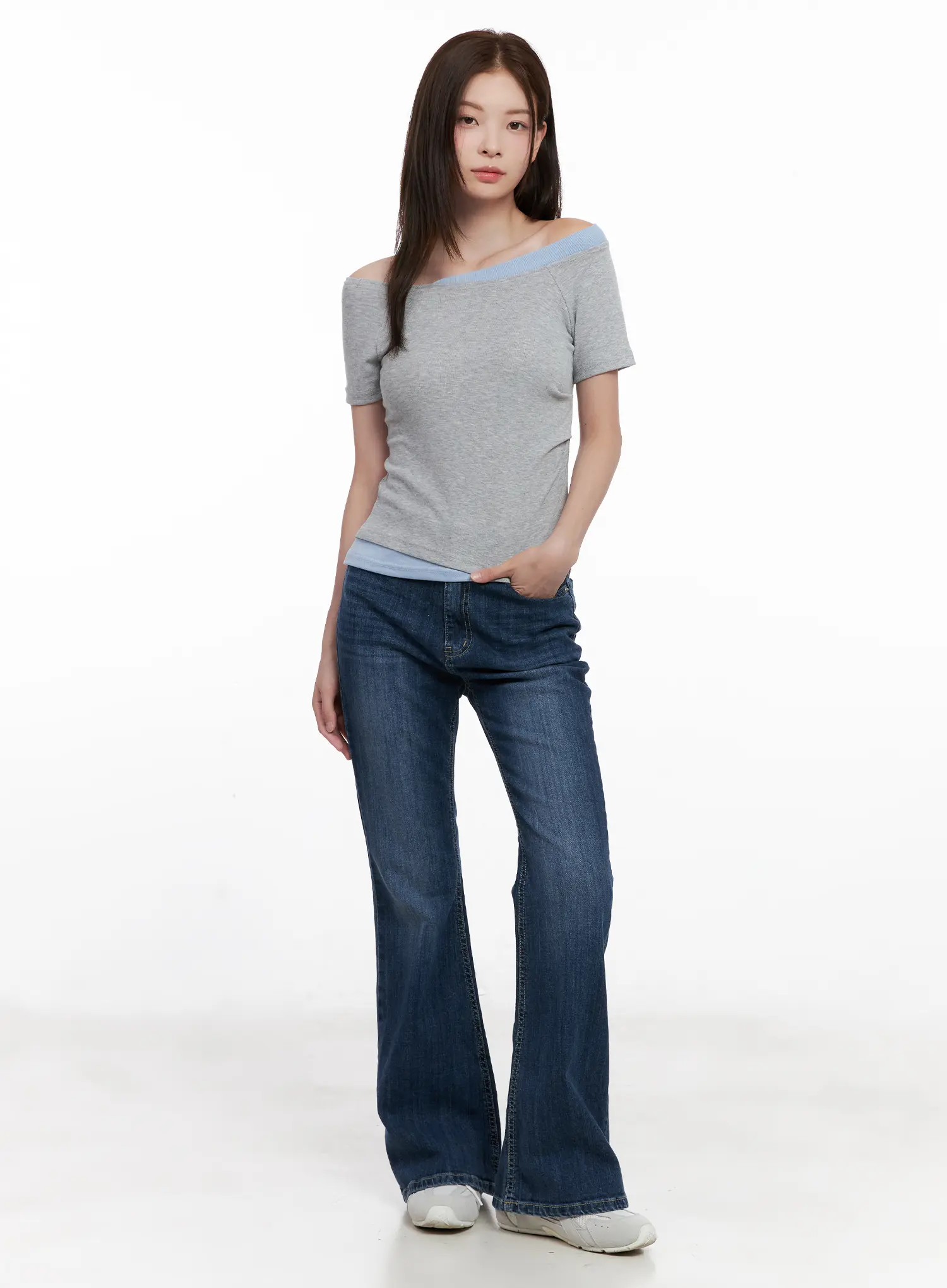 Contrast Off-Shoulder Short-Sleeve Tee CL524 - Image 2