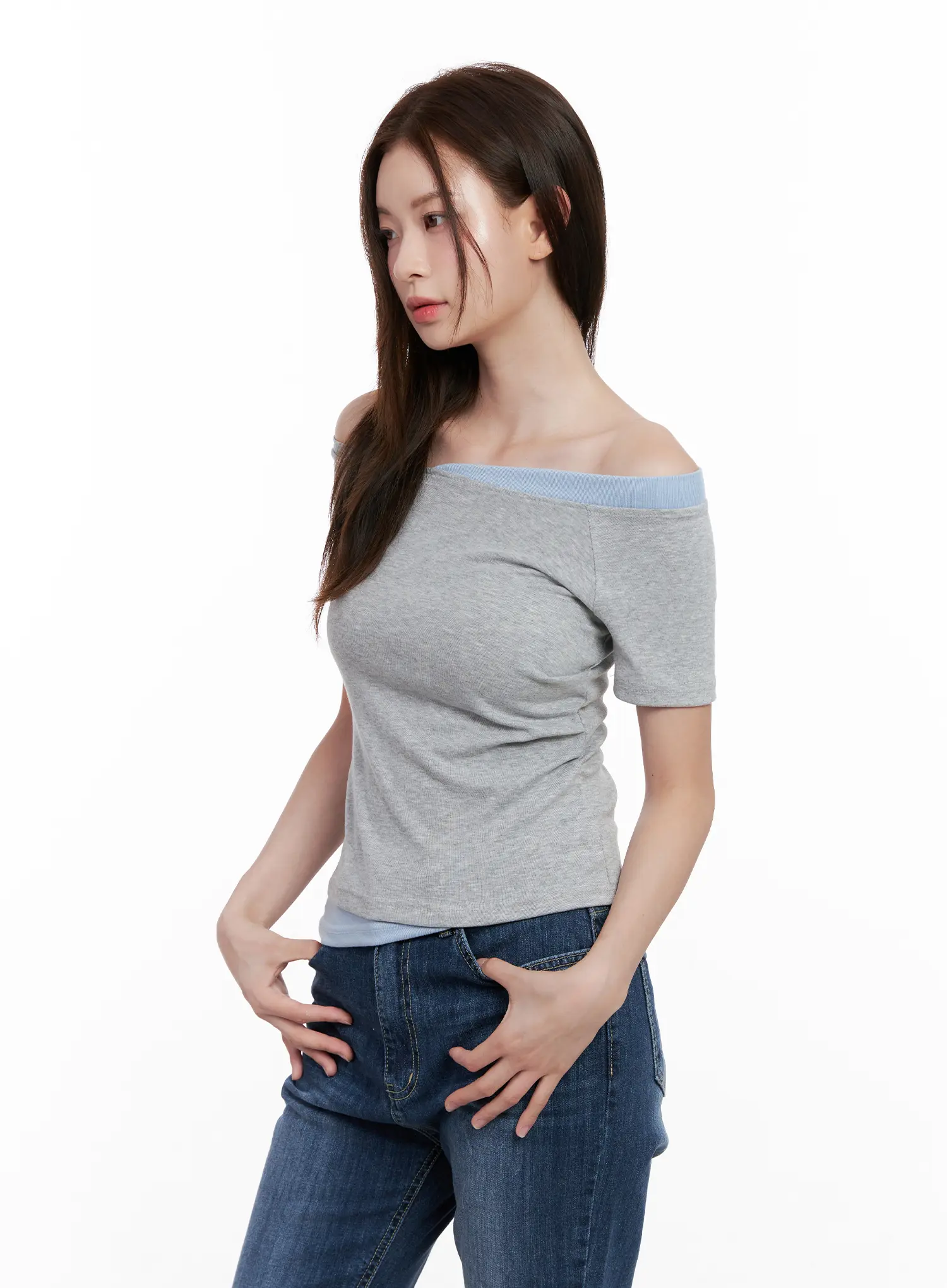 Contrast Off-Shoulder Short-Sleeve Tee CL524 - Image 4