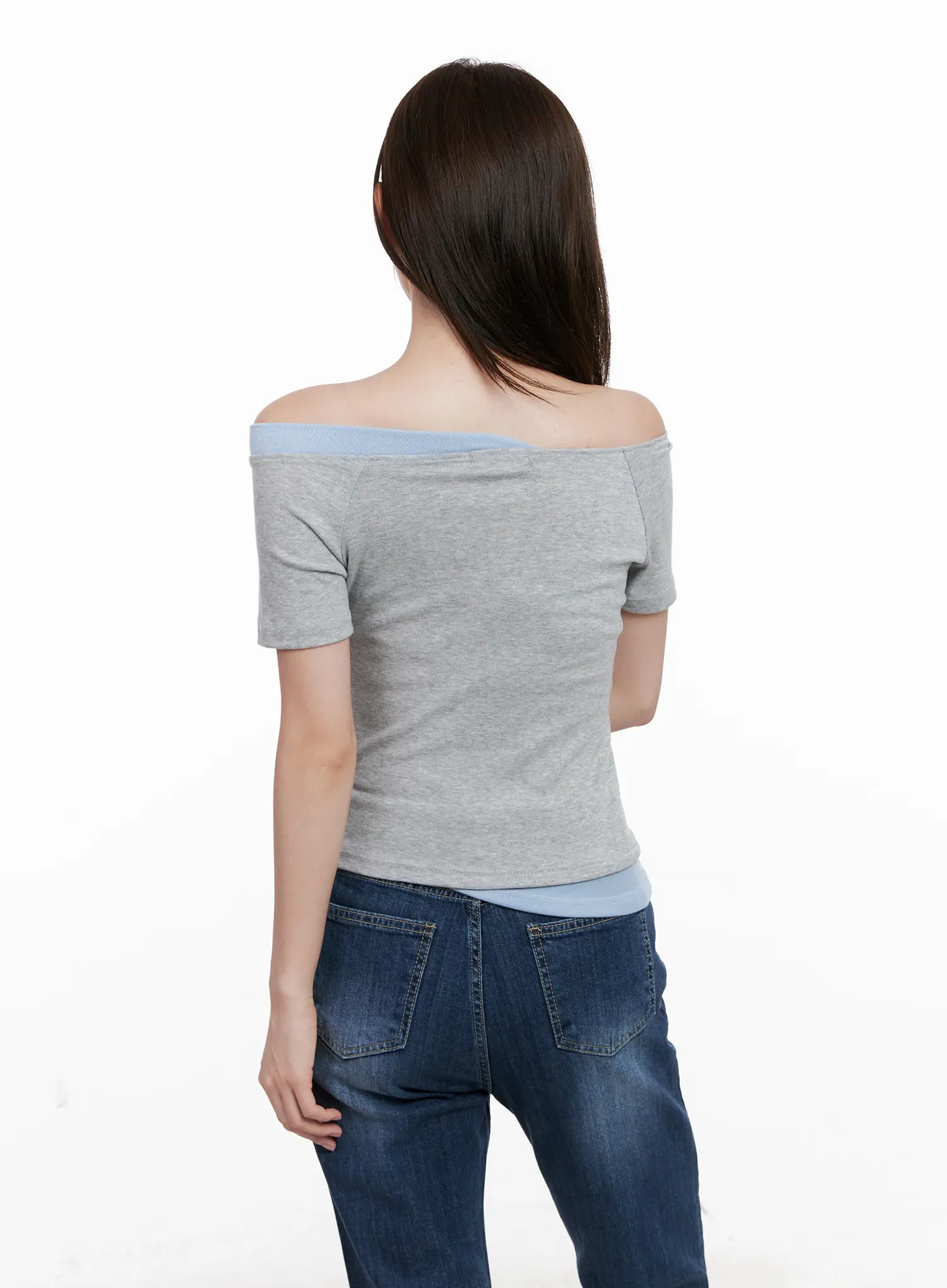 Contrast Off-Shoulder Short-Sleeve Tee CL524 - Image 6