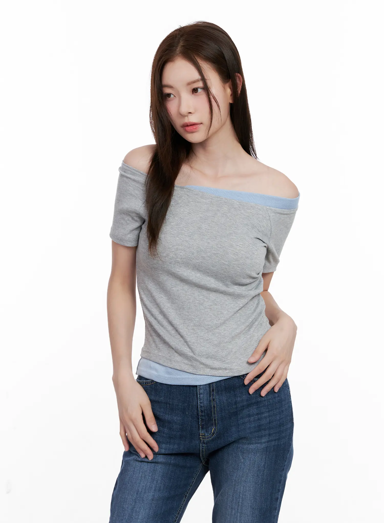 Contrast Off-Shoulder Short-Sleeve Tee CL524 - Image 8