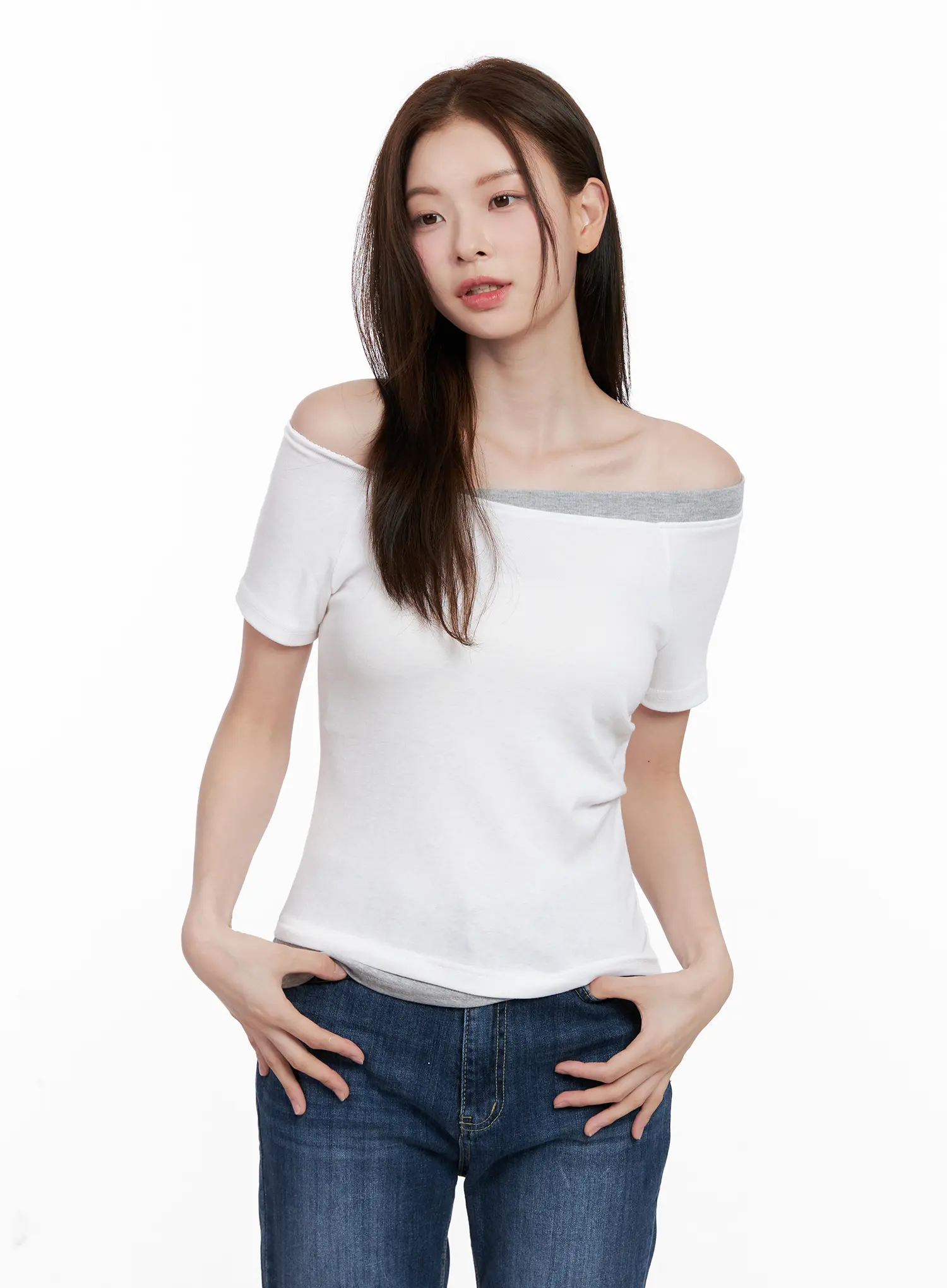 Contrast Off-Shoulder Short-Sleeve Tee CL524 - Image 9