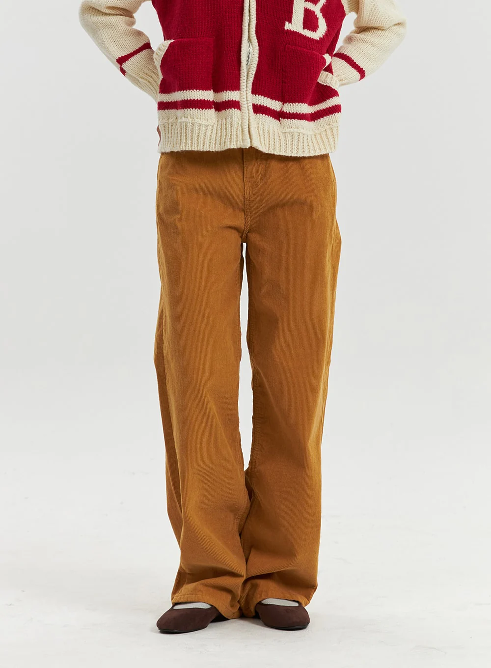 Corduroy Mid-Waist Solid Straight Pants OD320 - Image 2