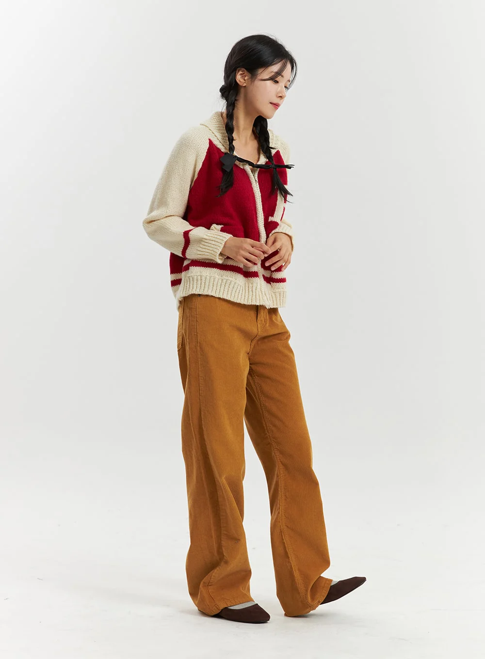 Corduroy Mid-Waist Solid Straight Pants OD320 - Image 3