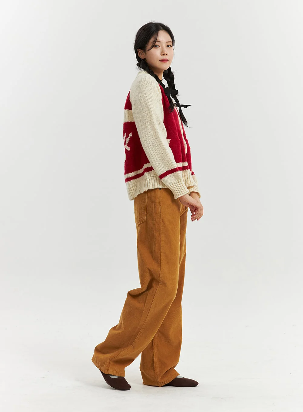 Corduroy Mid-Waist Solid Straight Pants OD320 - Image 4