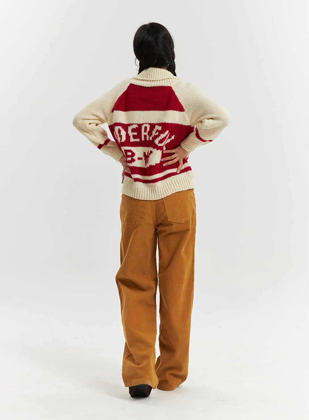 Corduroy Mid-Waist Solid Straight Pants OD320 - Image 5