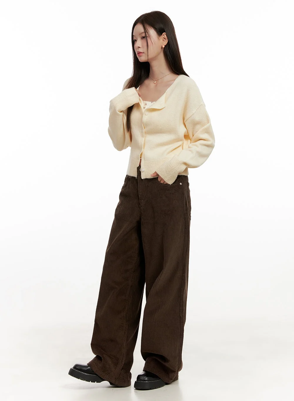 Corduroy Wide-Fit Trousers ON422 - Image 5