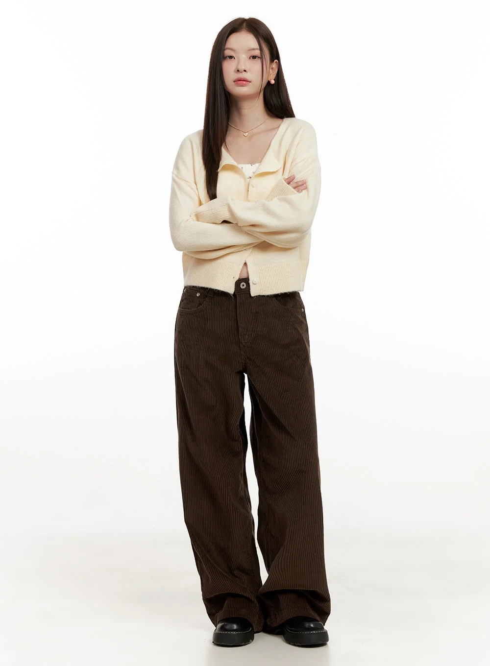 Corduroy Wide-Fit Trousers ON422 - Image 8