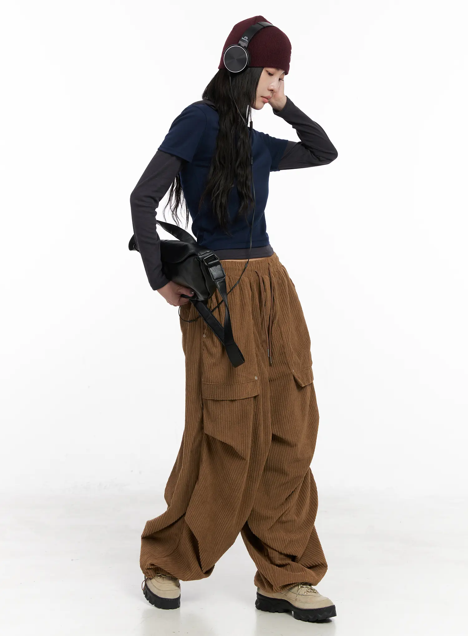 Corduroy Wide-Leg Cargo Pants CN512