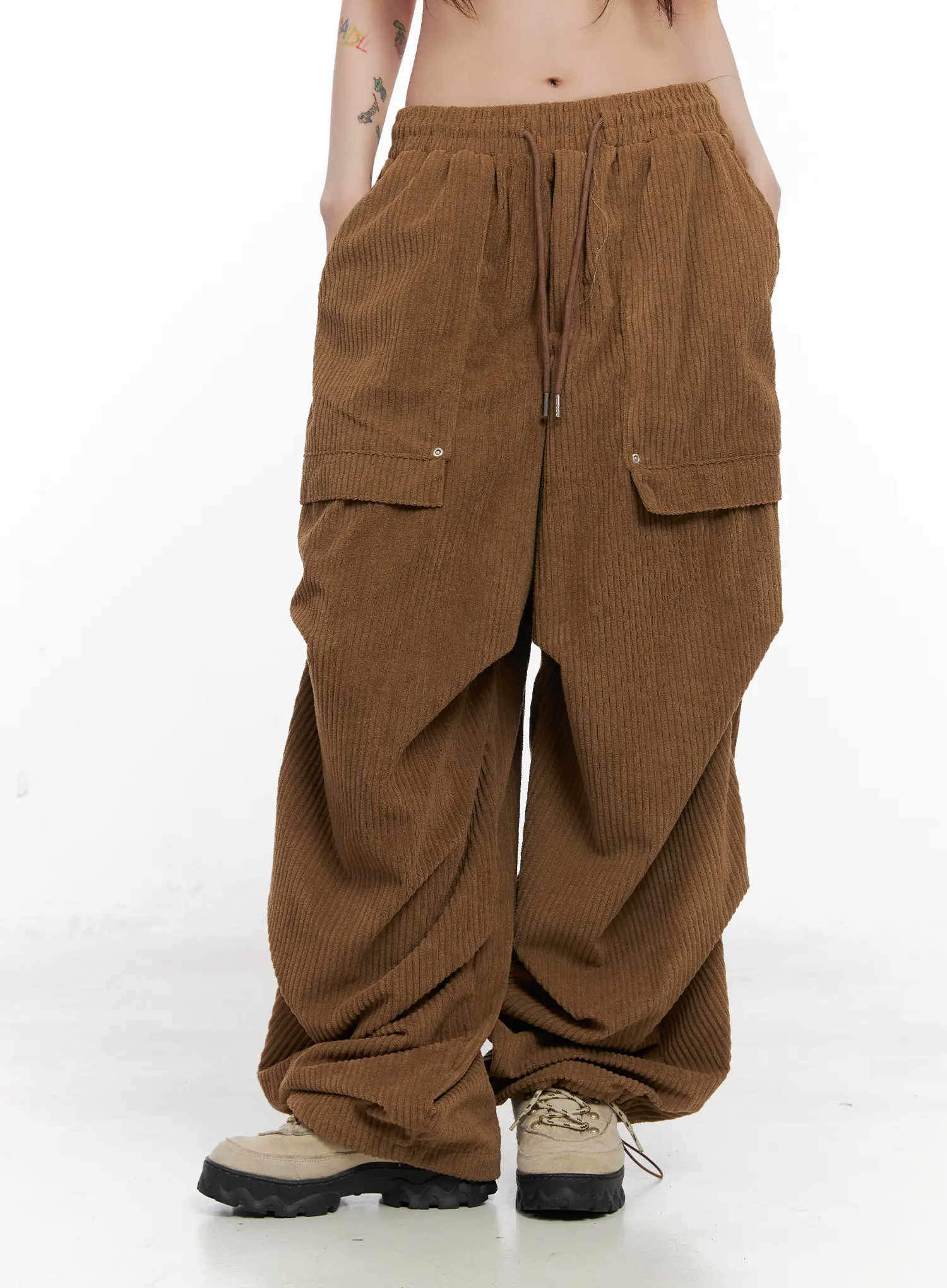 Corduroy Wide-Leg Cargo Pants CN512 - Image 2