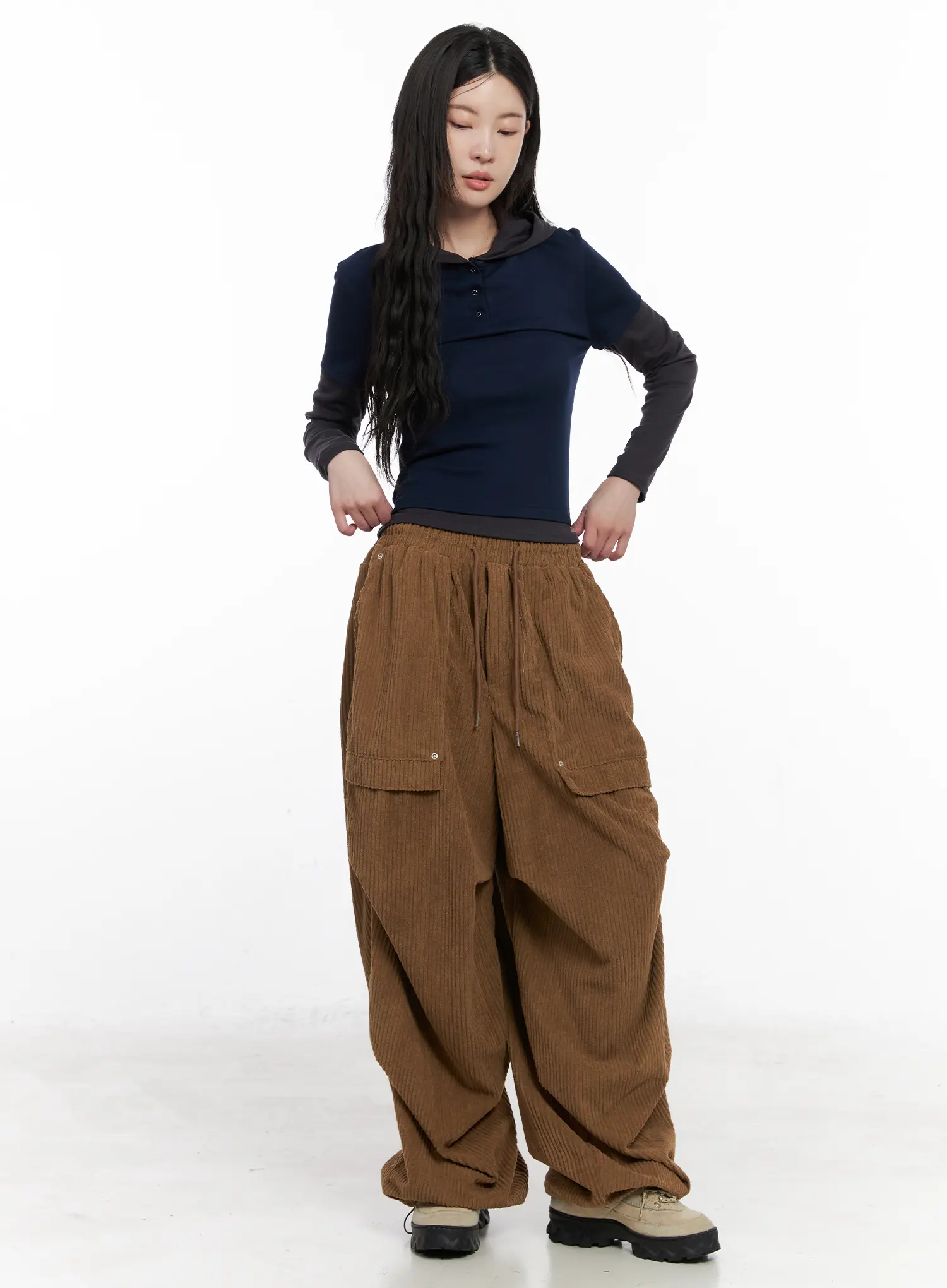Corduroy Wide-Leg Cargo Pants CN512 - Image 3