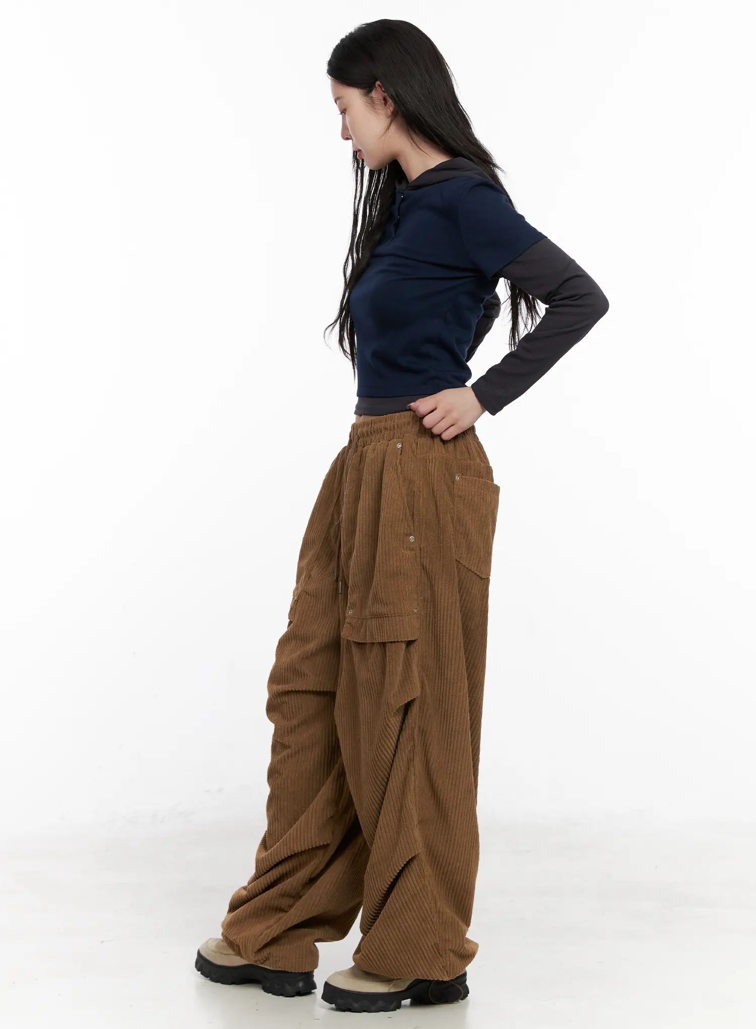 Corduroy Wide-Leg Cargo Pants CN512 - Image 4