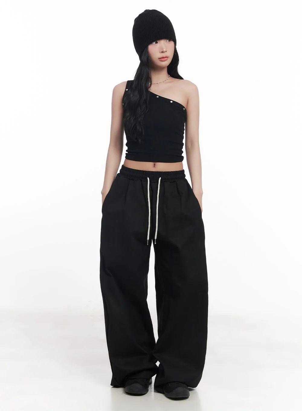 Cotton Buttoned Wide-Leg Pants CY527 - Image 2