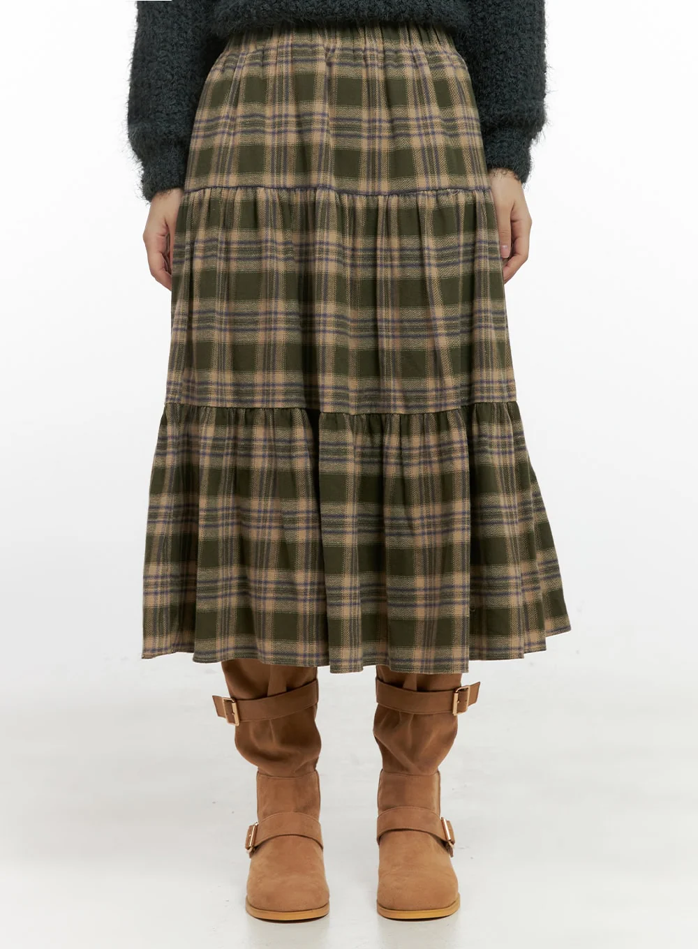 Cotton Check Print Maxi Skirt IN415 - Image 2
