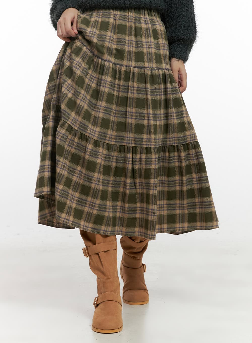Cotton Check Print Maxi Skirt IN415 - Image 4
