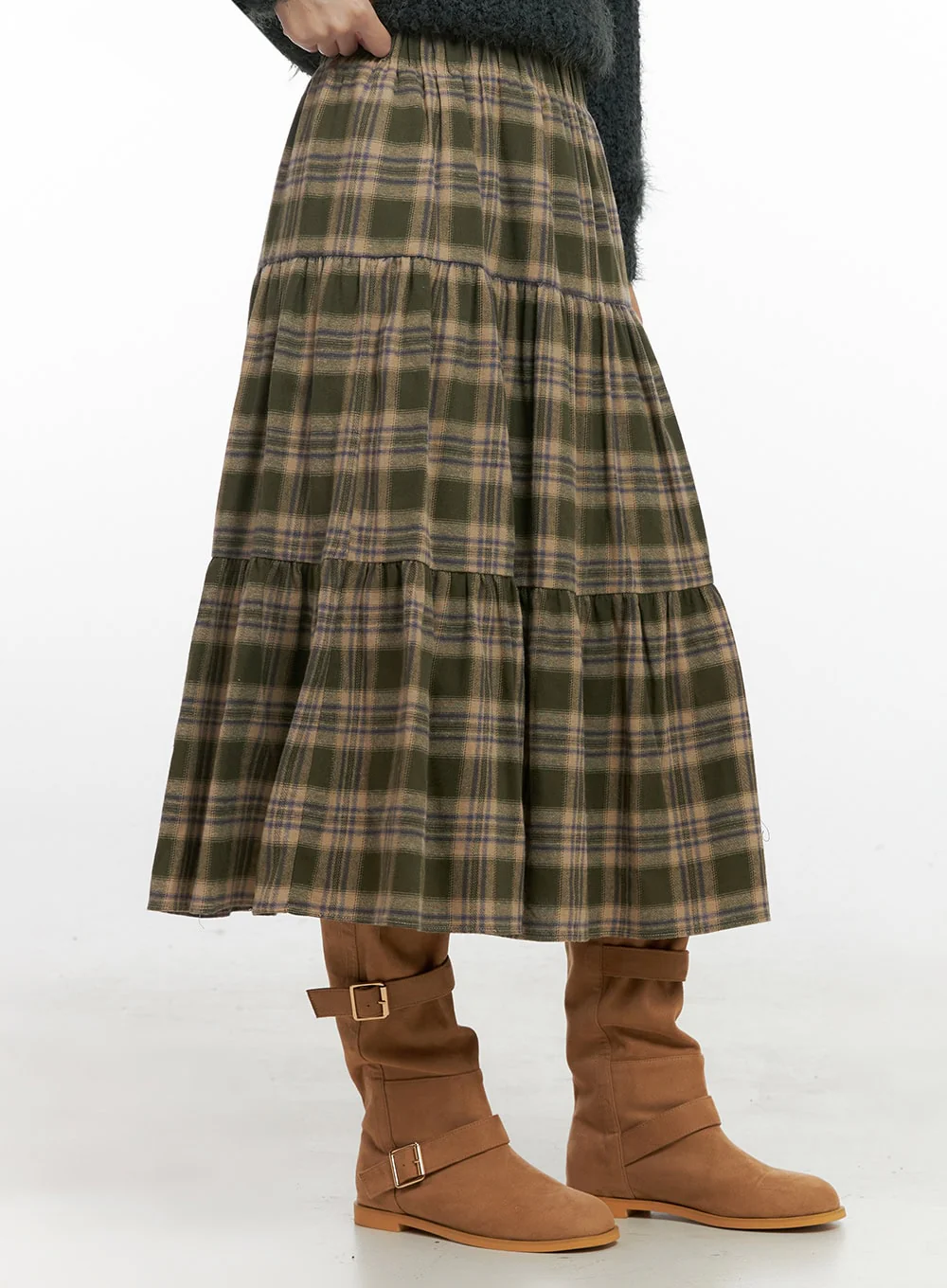 Cotton Check Print Maxi Skirt IN415 - Image 5