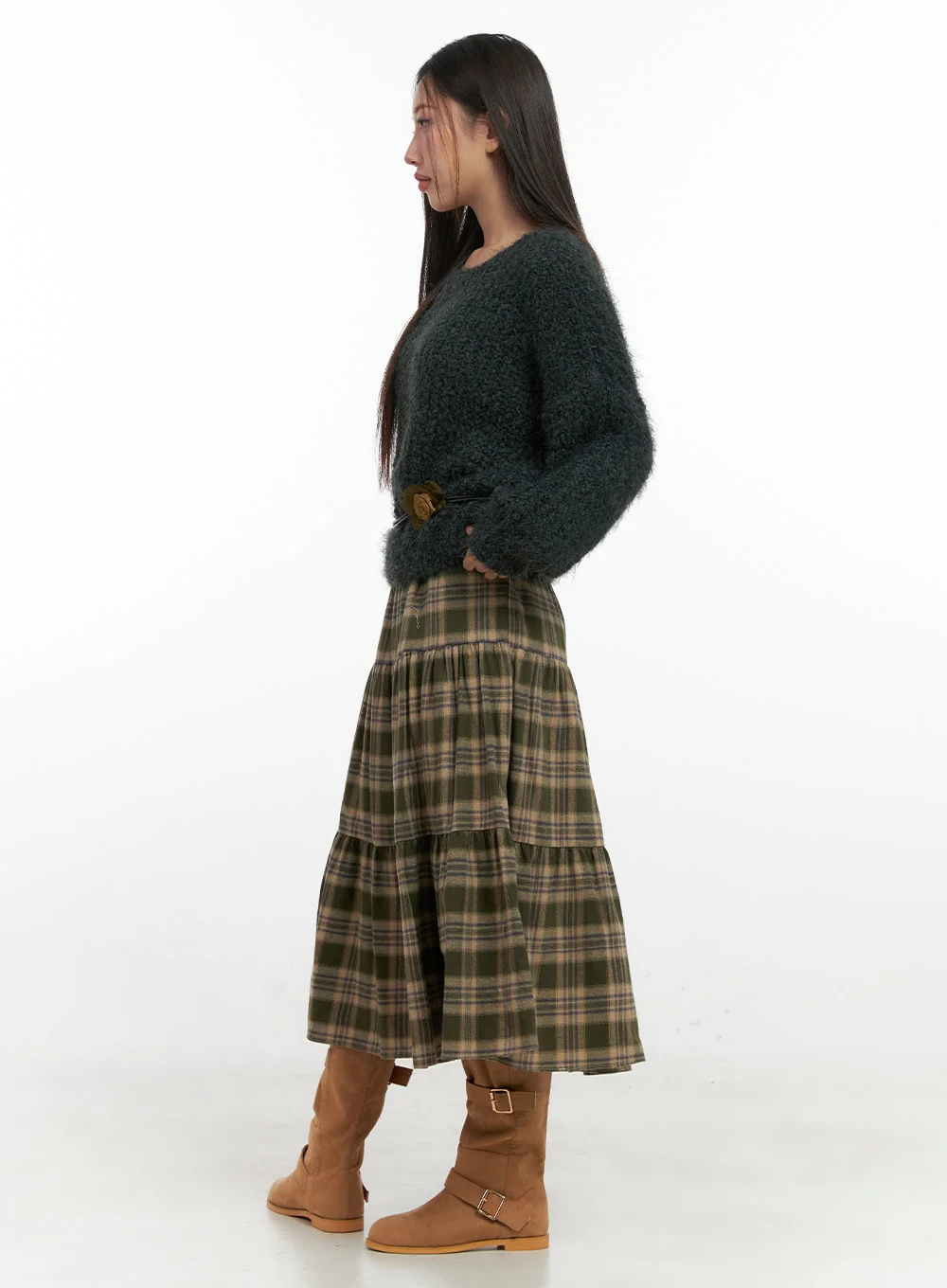 Cotton Check Print Maxi Skirt IN415 - Image 7