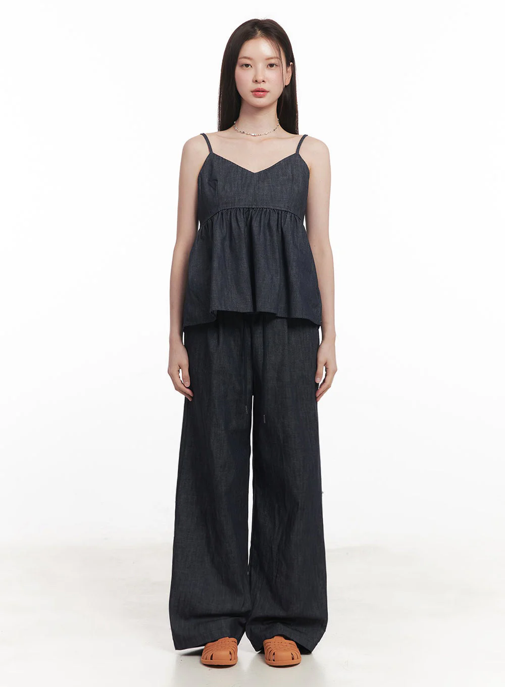 Cotton Denim Wide-Leg Pants IY509 - Image 4