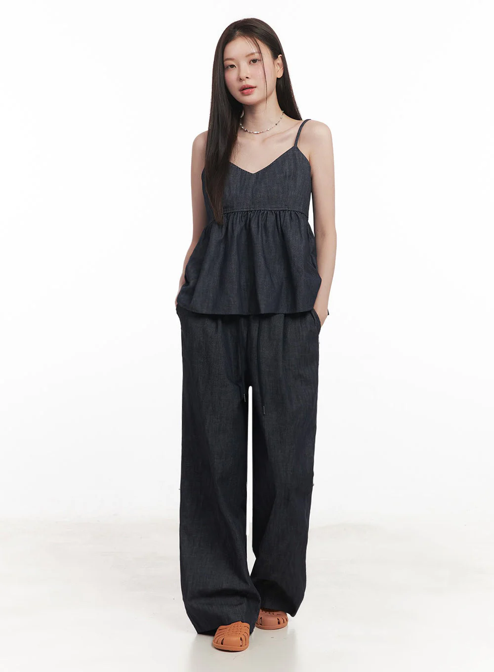 Cotton Denim Wide-Leg Pants IY509 - Image 7