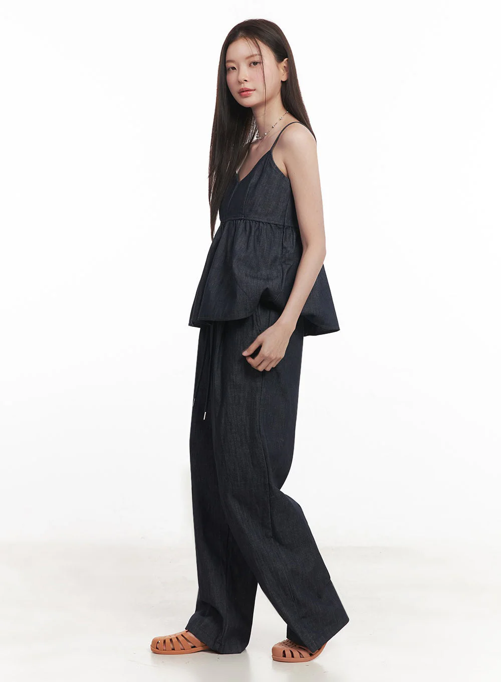 Cotton Denim Wide-Leg Pants IY509 - Image 8