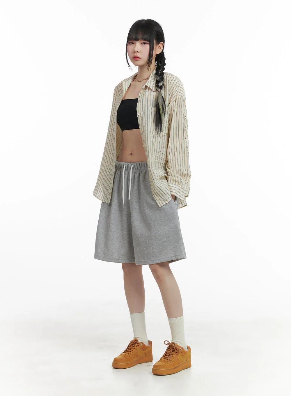Cotton Stripe Pocketed Button-Up Shirt OM426 - Image 2