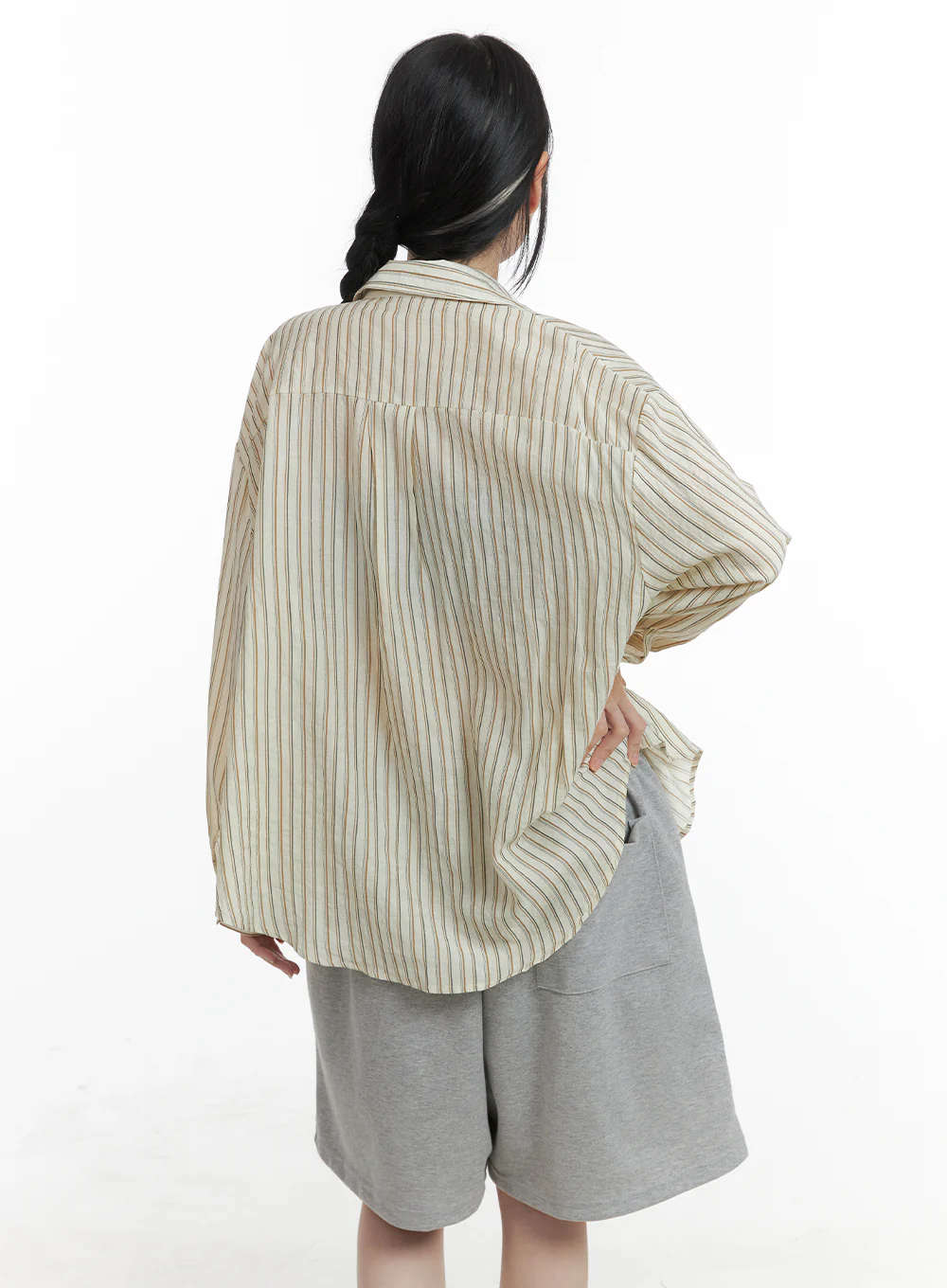 Cotton Stripe Pocketed Button-Up Shirt OM426 - Image 4