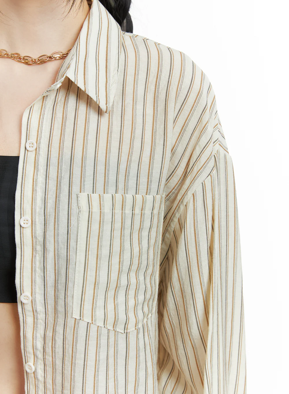Cotton Stripe Pocketed Button-Up Shirt OM426 - Image 5