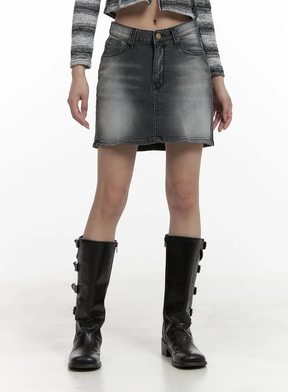 Cotton Washed Denim Mini Skirt CA426 - Image 4
