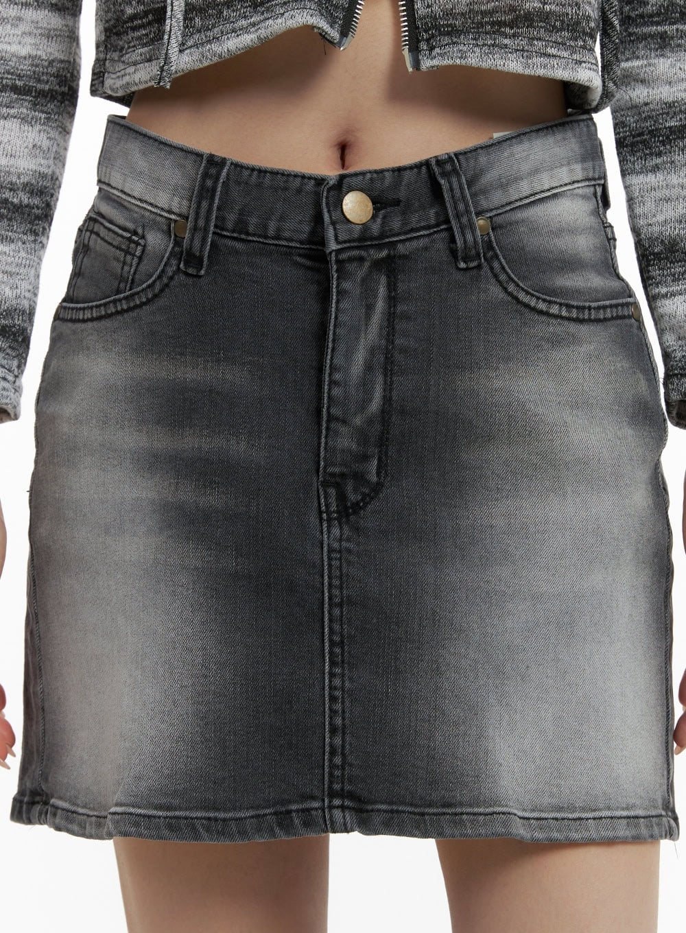 Cotton Washed Denim Mini Skirt CA426 - Image 7