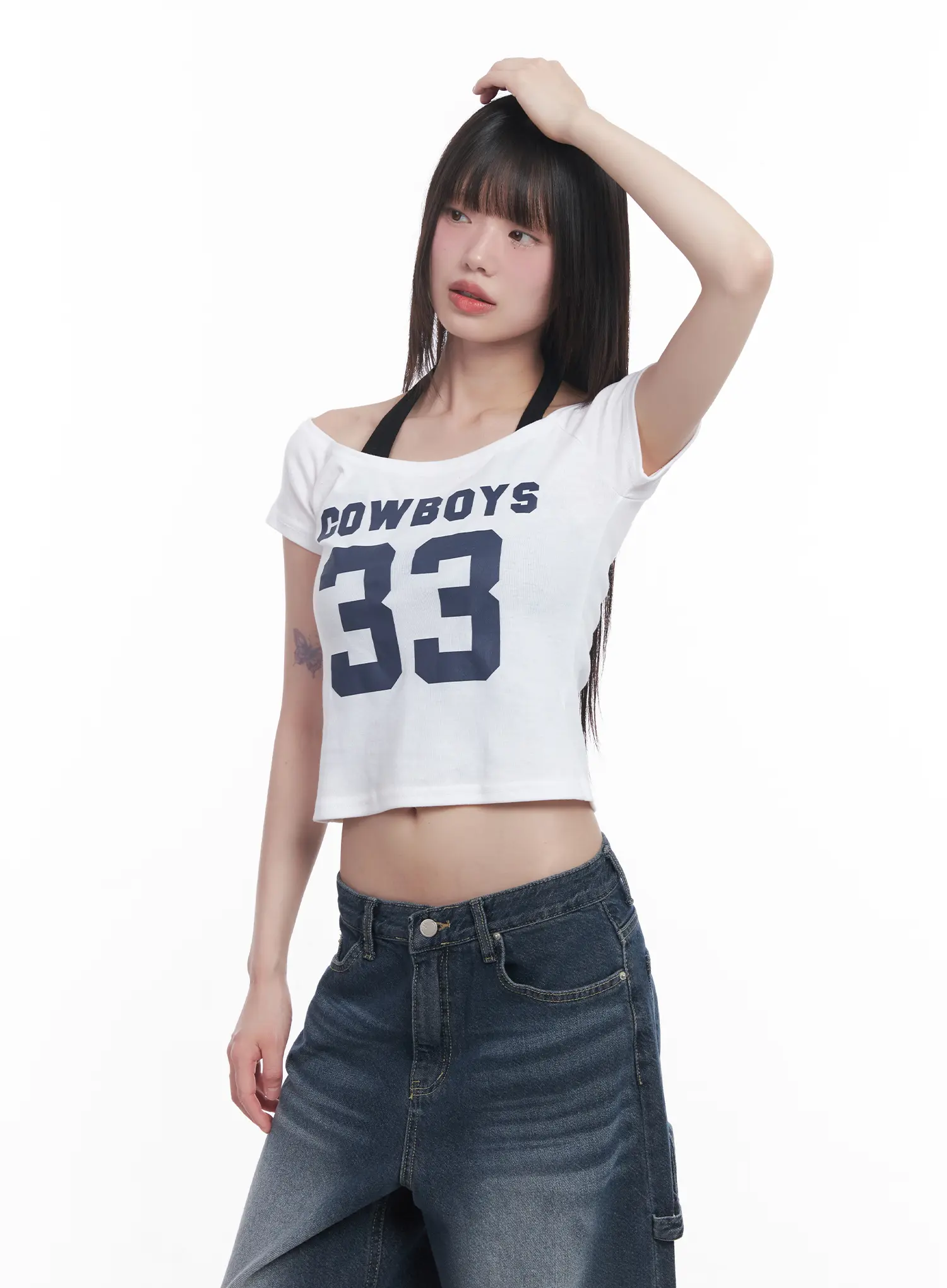 Cowboys Off-Shoulder Crop Tee CU518 - Image 10