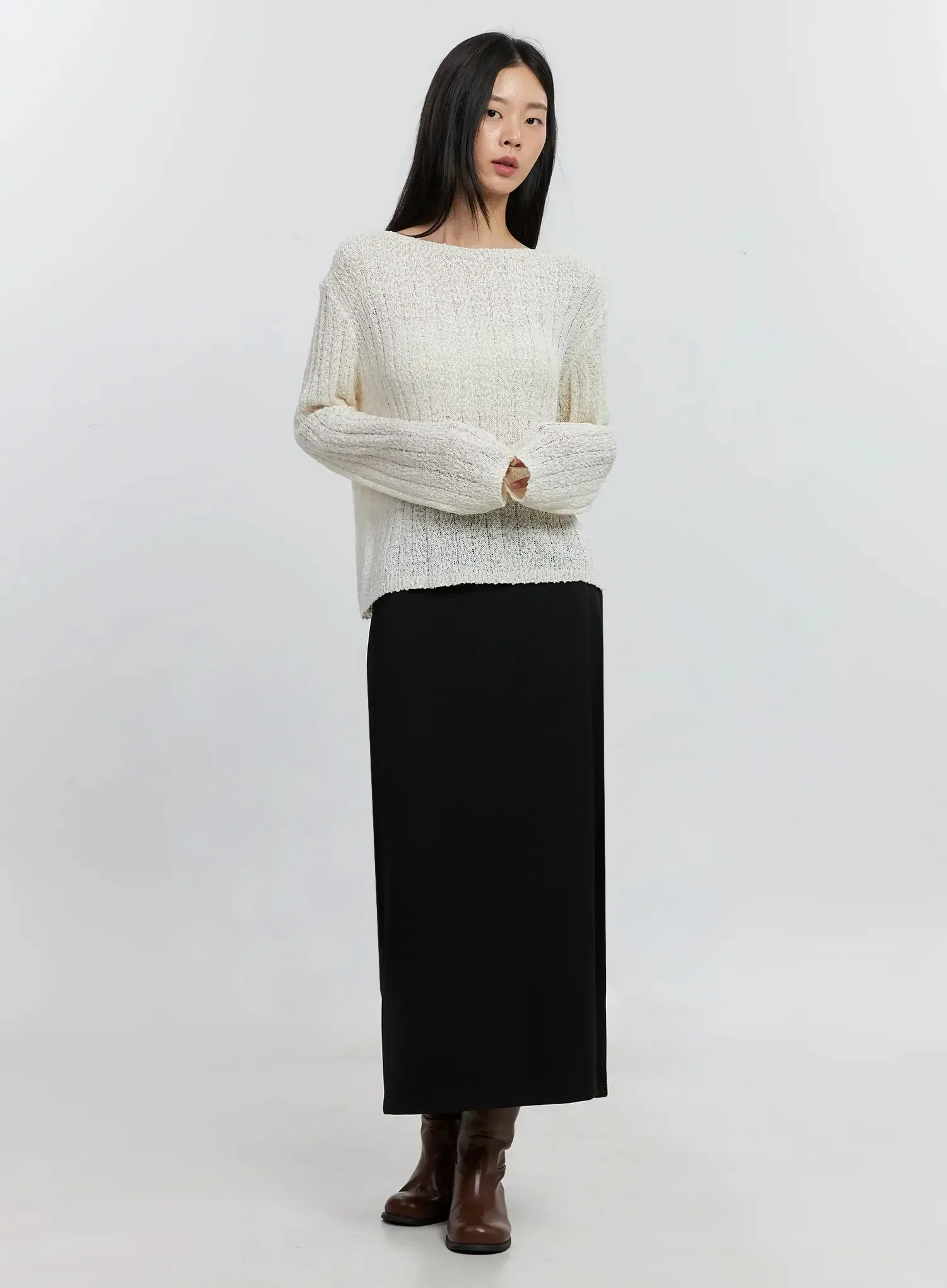 Cozy Boatneck Long Sleeve Sweater IS515 - Image 11