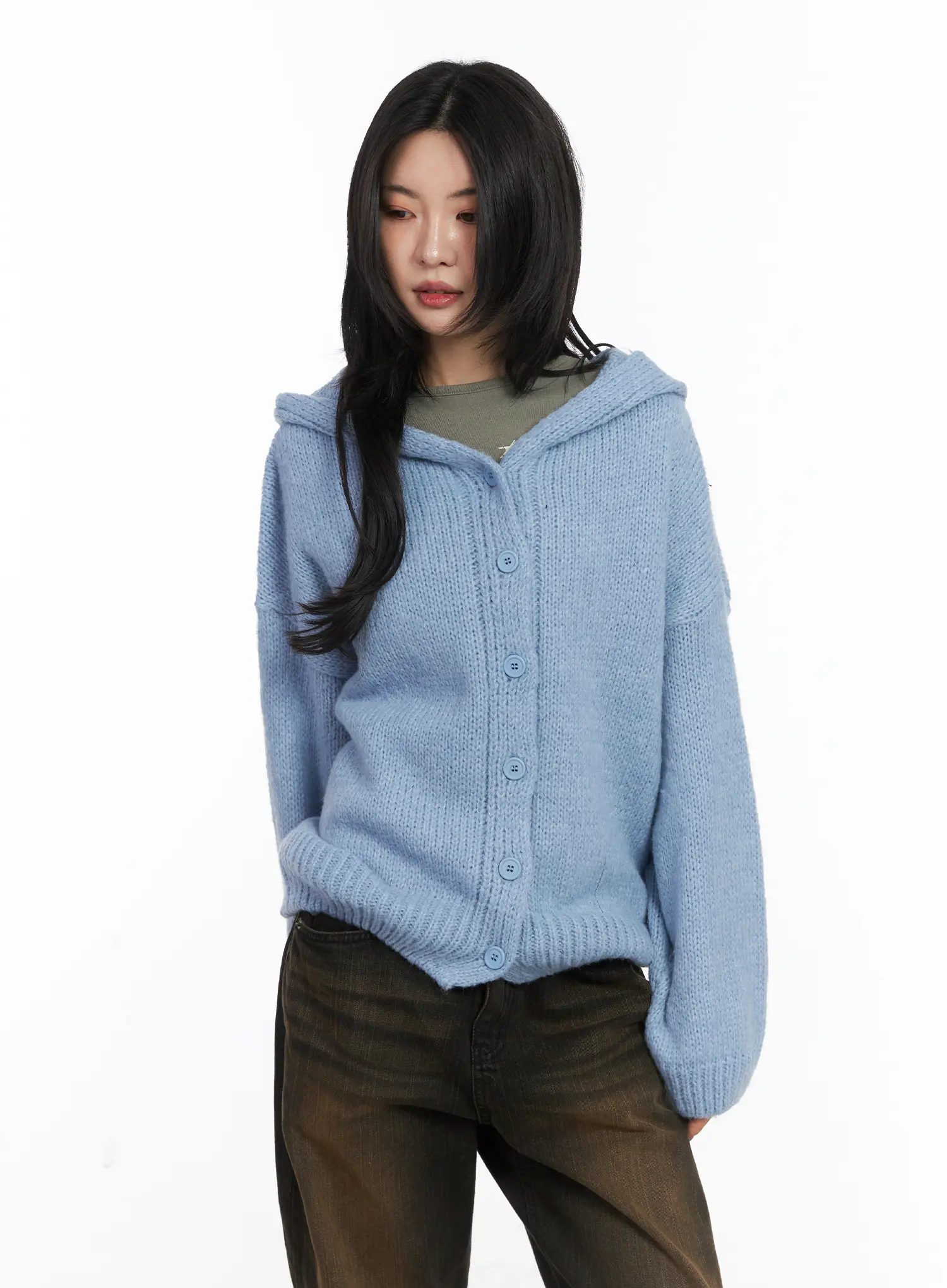 Cozy Button-Up Knit Hoodie CD508 - Image 10