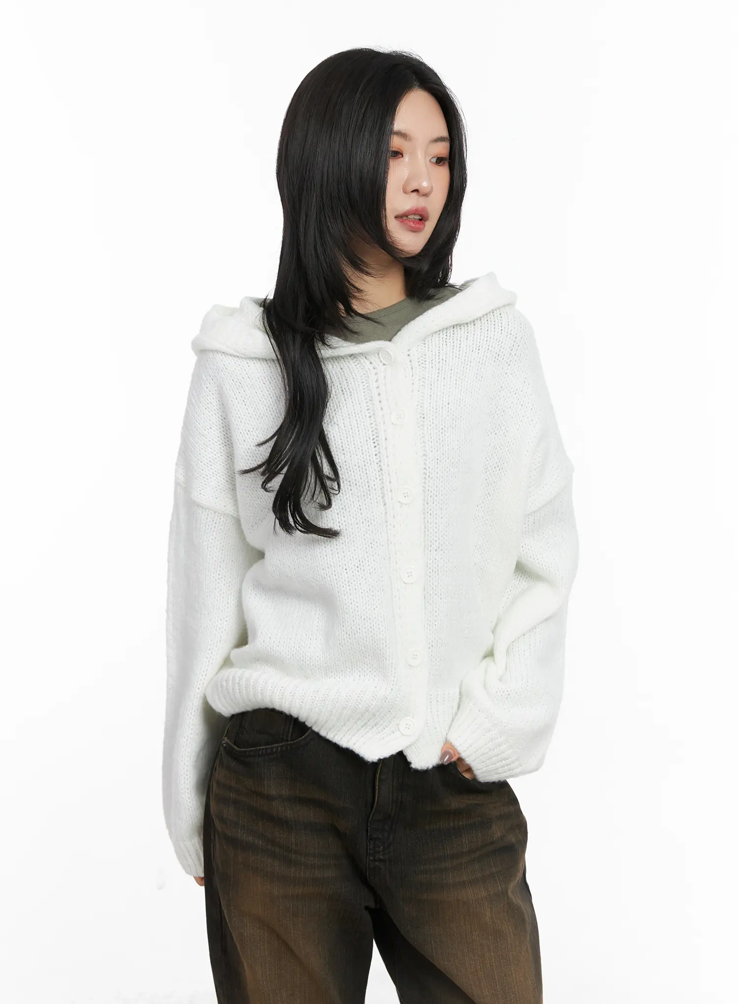 Cozy Button-Up Knit Hoodie CD508 - Image 11