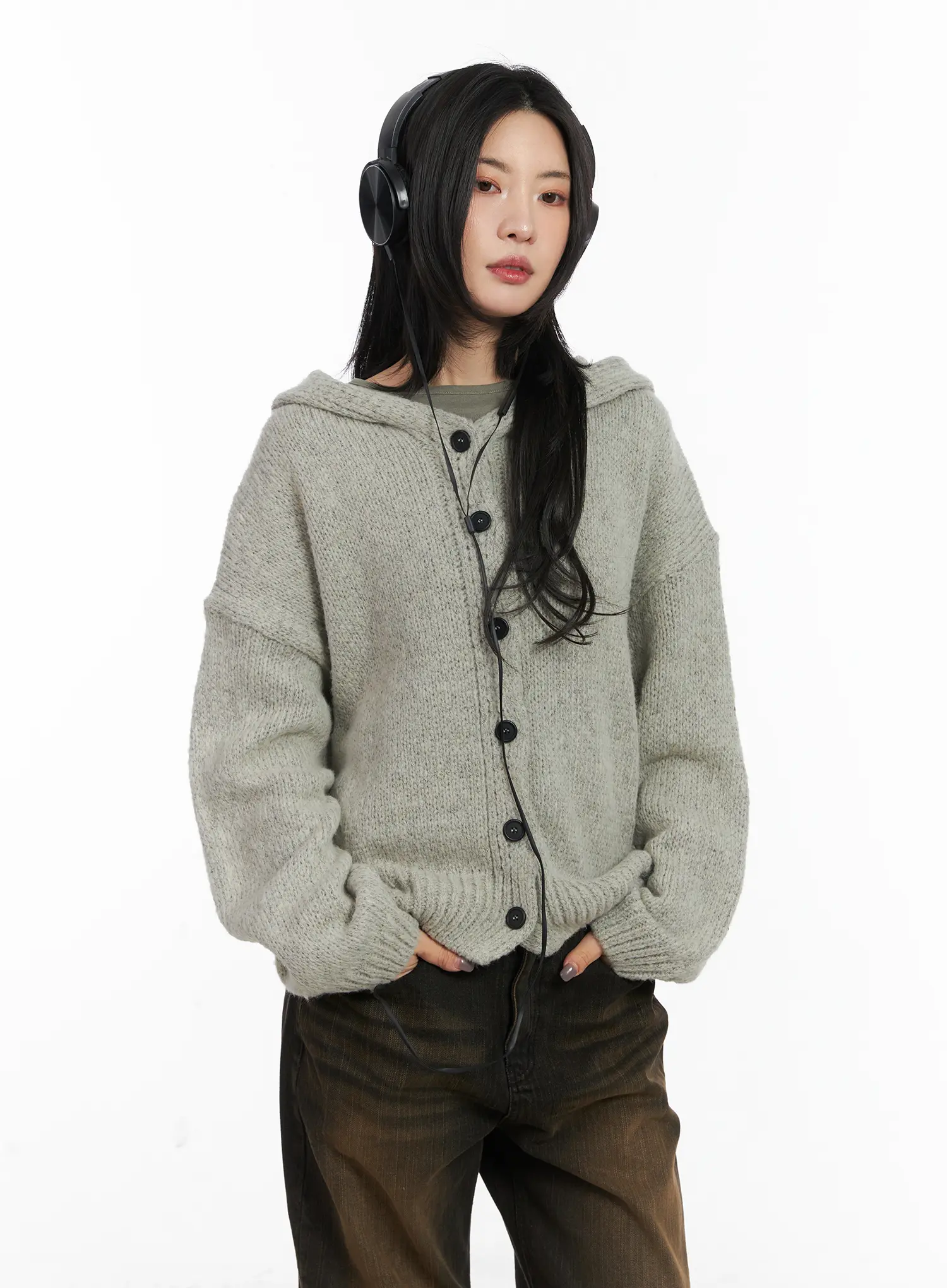Cozy Button-Up Knit Hoodie CD508 - Image 5
