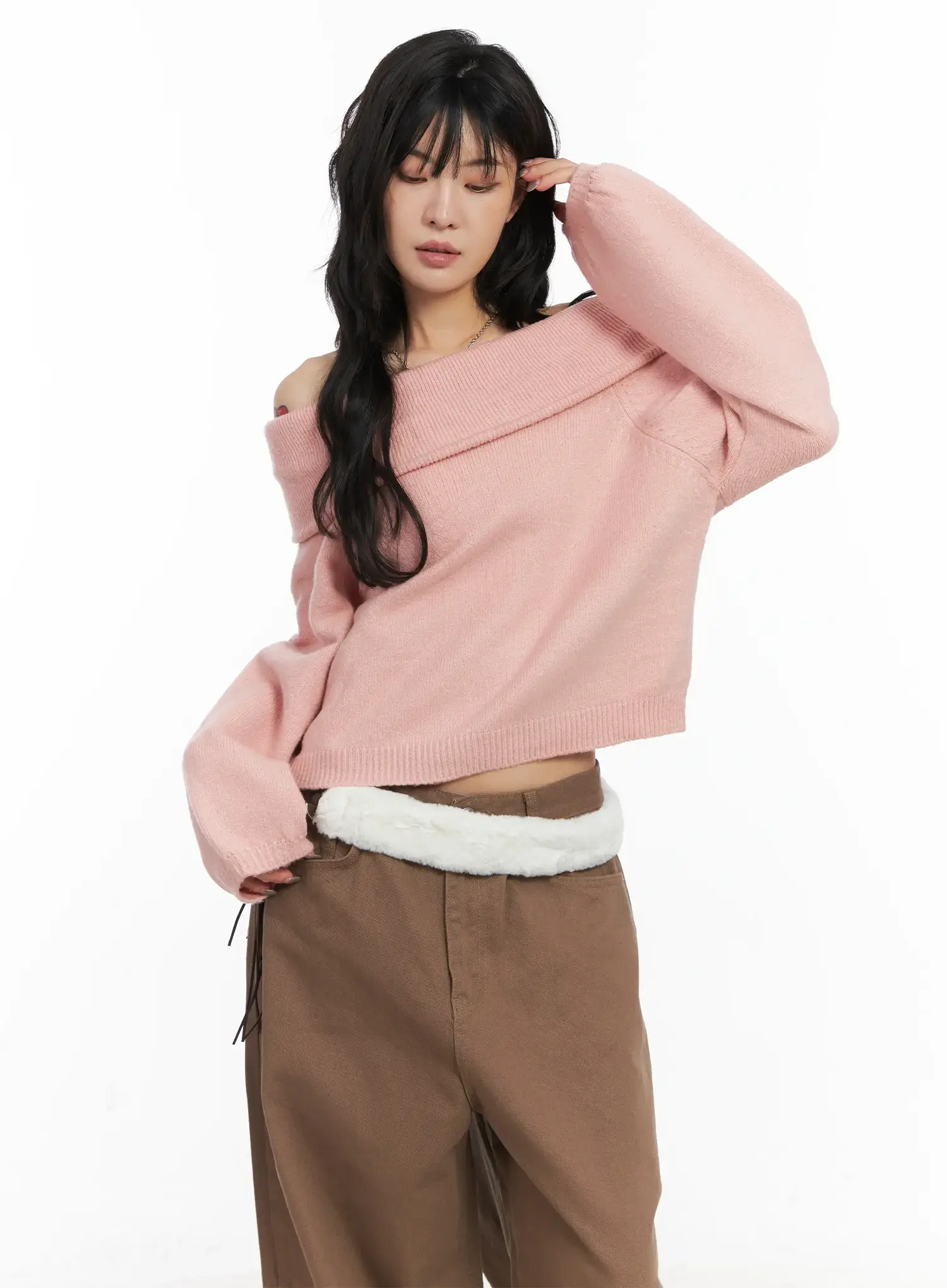 Cozy Off-Shoulder Knit Sweater CN528 - Image 3