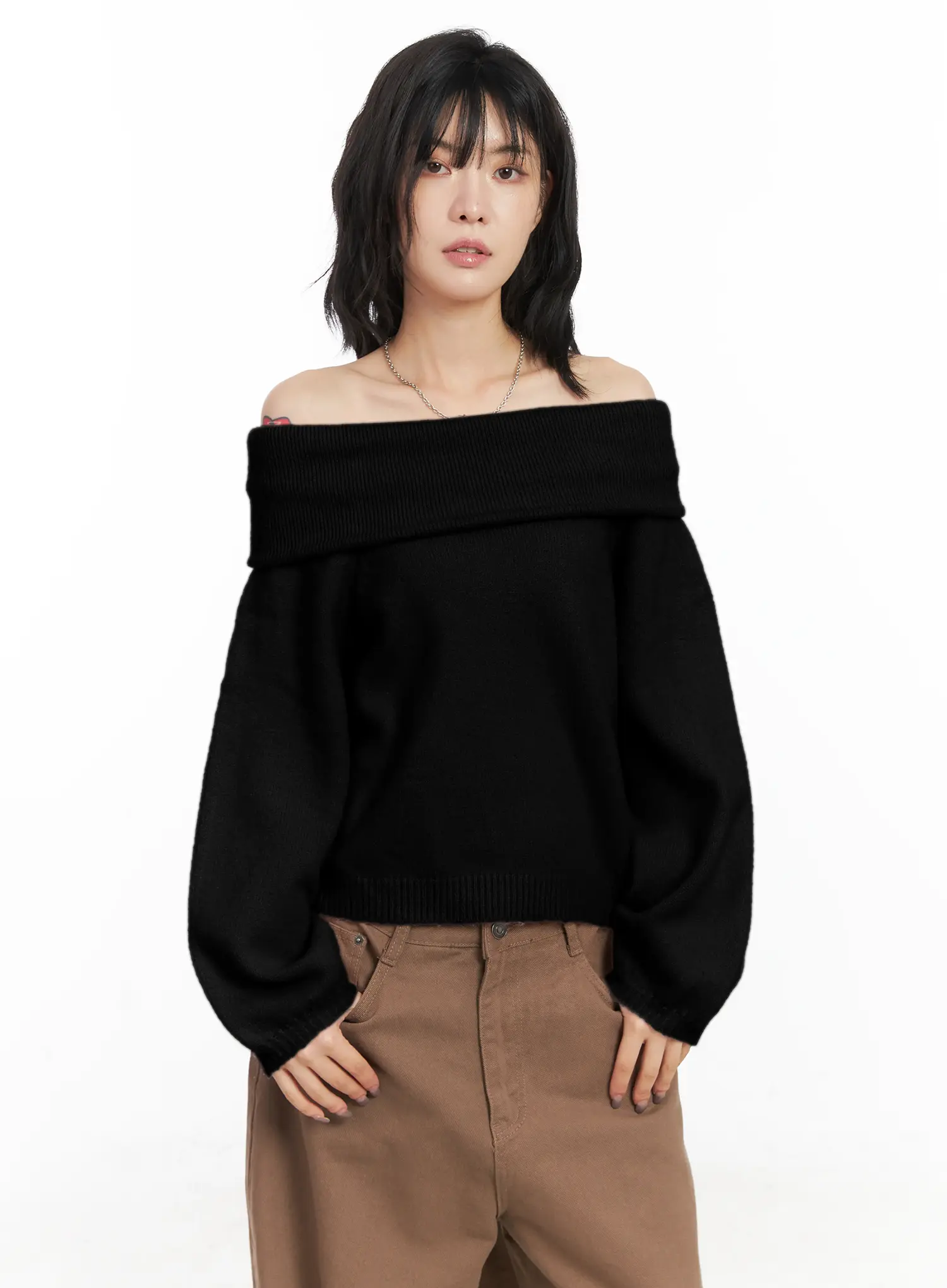 Cozy Off-Shoulder Knit Sweater CN528 - Image 9