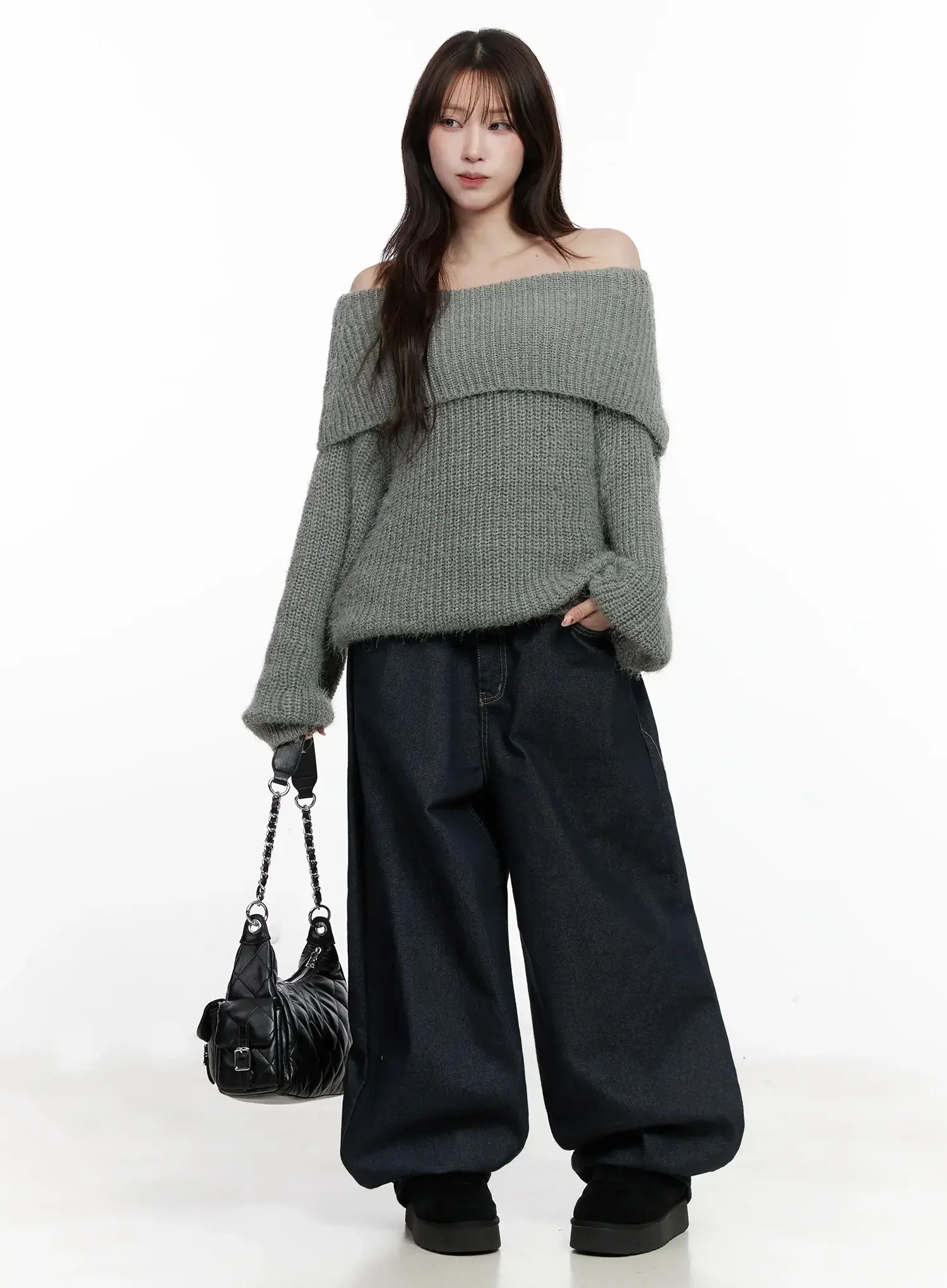 Cozy Off-Shoulder Knit Sweater IN514 - Image 13