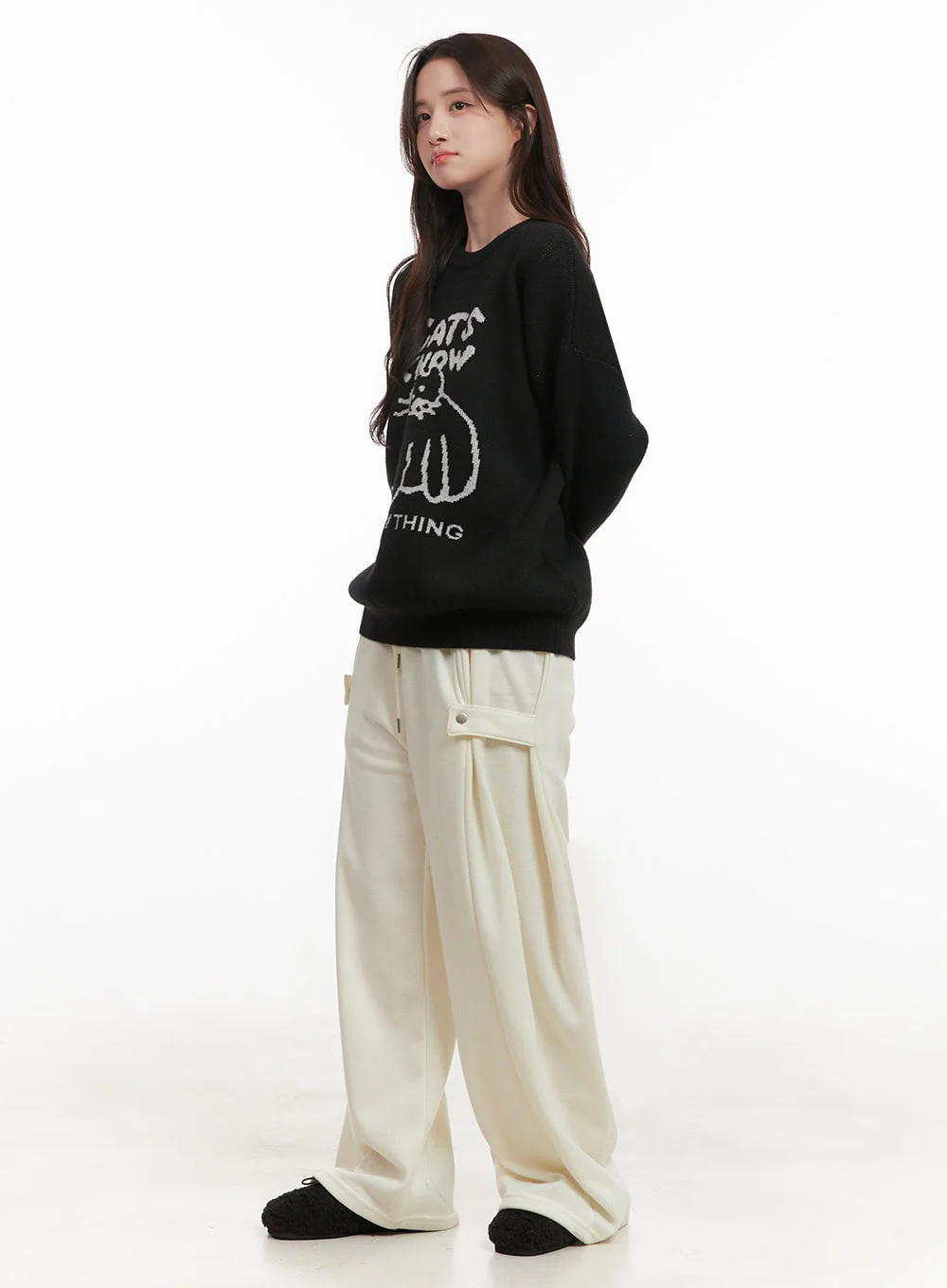 Cozy Pintuck Buttoned Wide-Leg Sweatpants IJ510 - Image 9