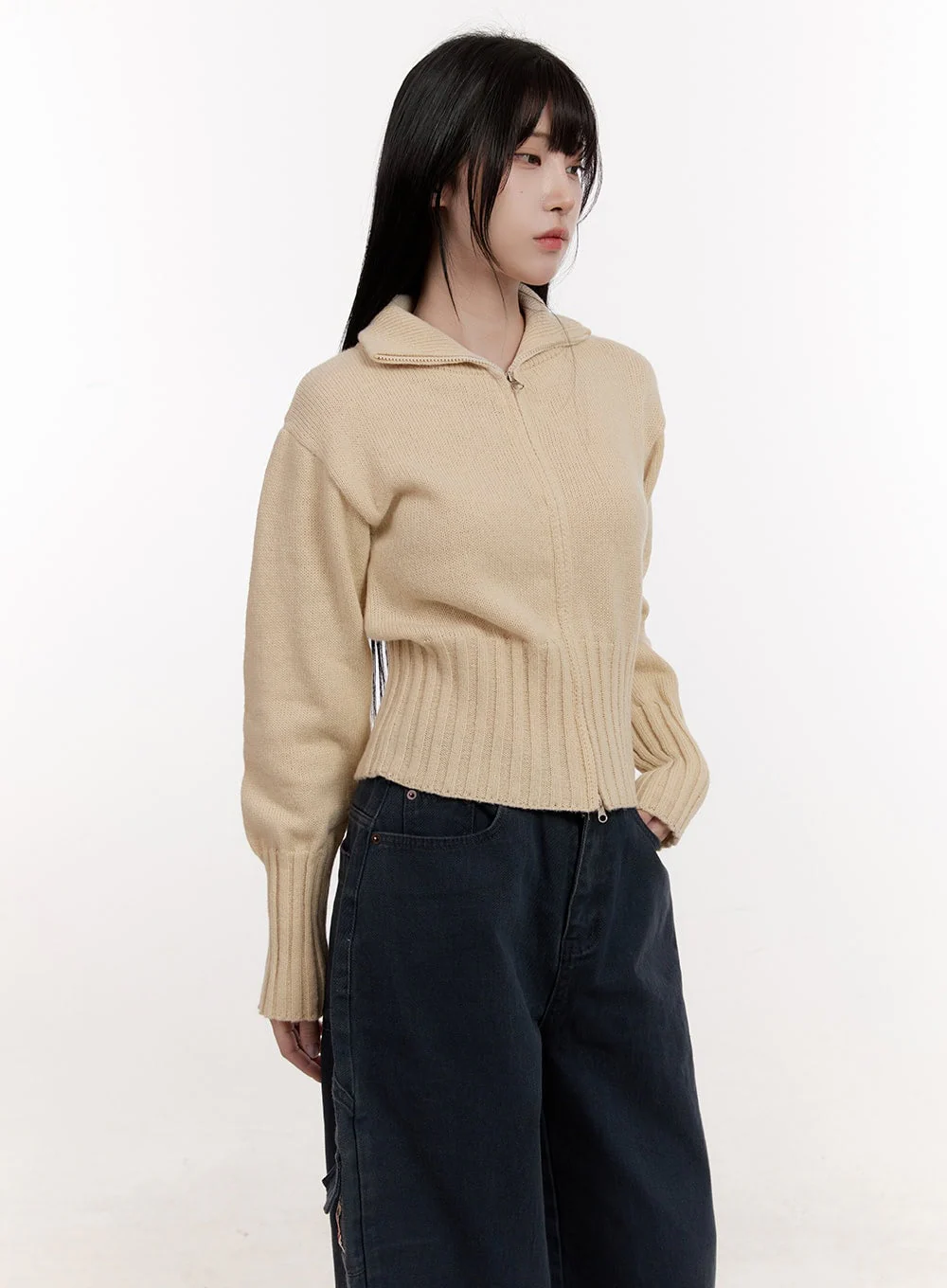 Cozy Zip-Up Sweater Cardigan CJ531 - Image 9