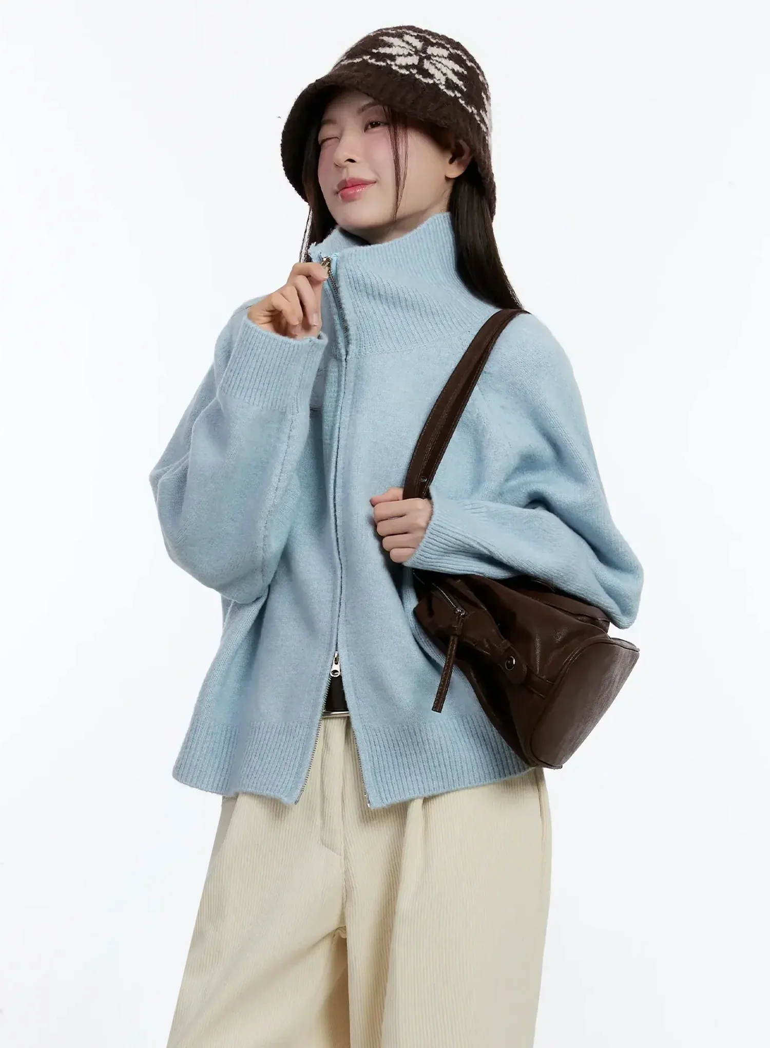 Cozy Zip-Up Turtleneck Cardigan ID526