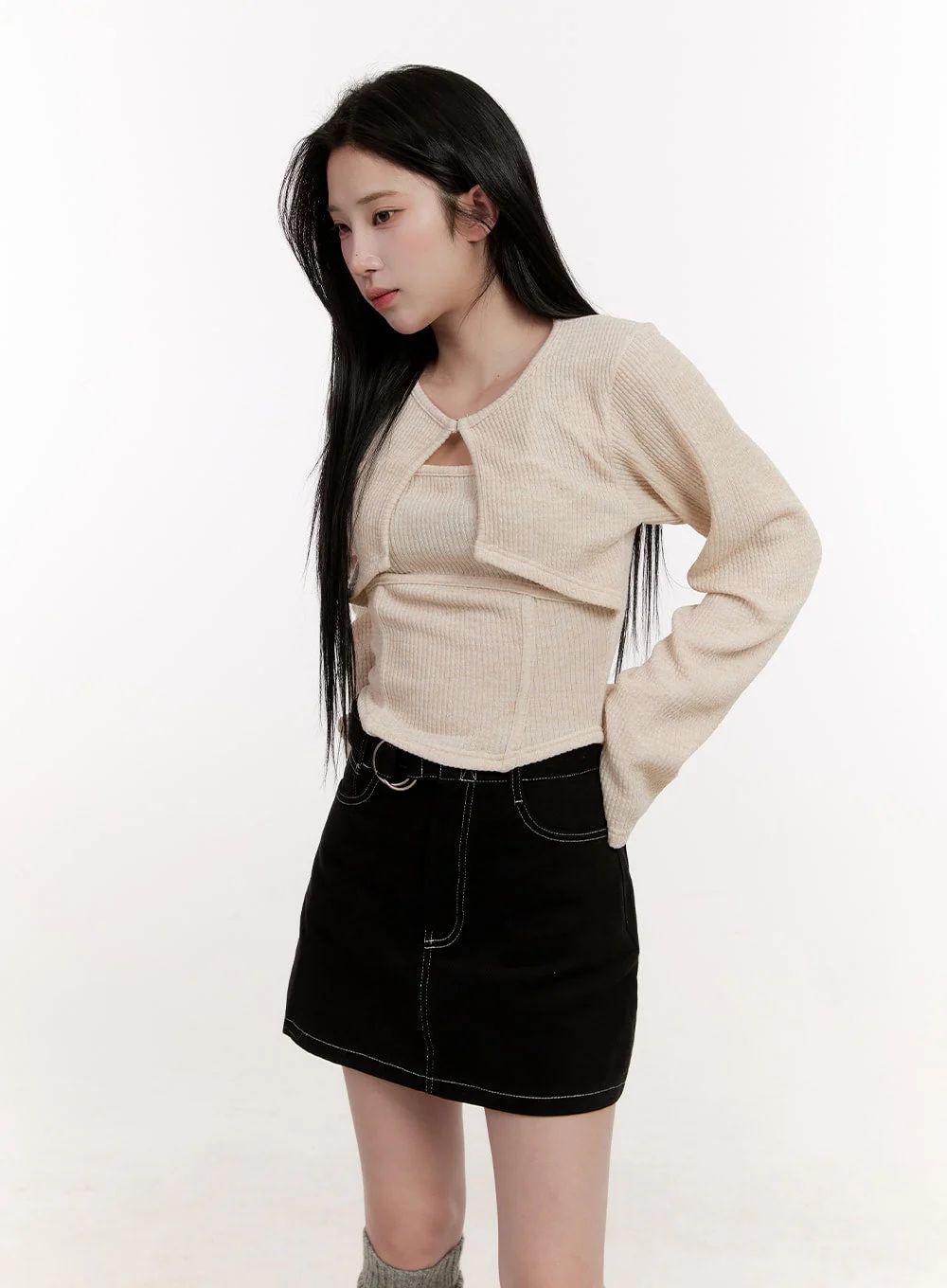 Crop Cardigan Layered Top Set CJ529 - Image 11