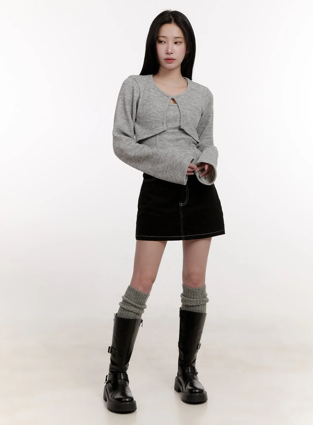 Crop Cardigan Layered Top Set CJ529 - Image 2