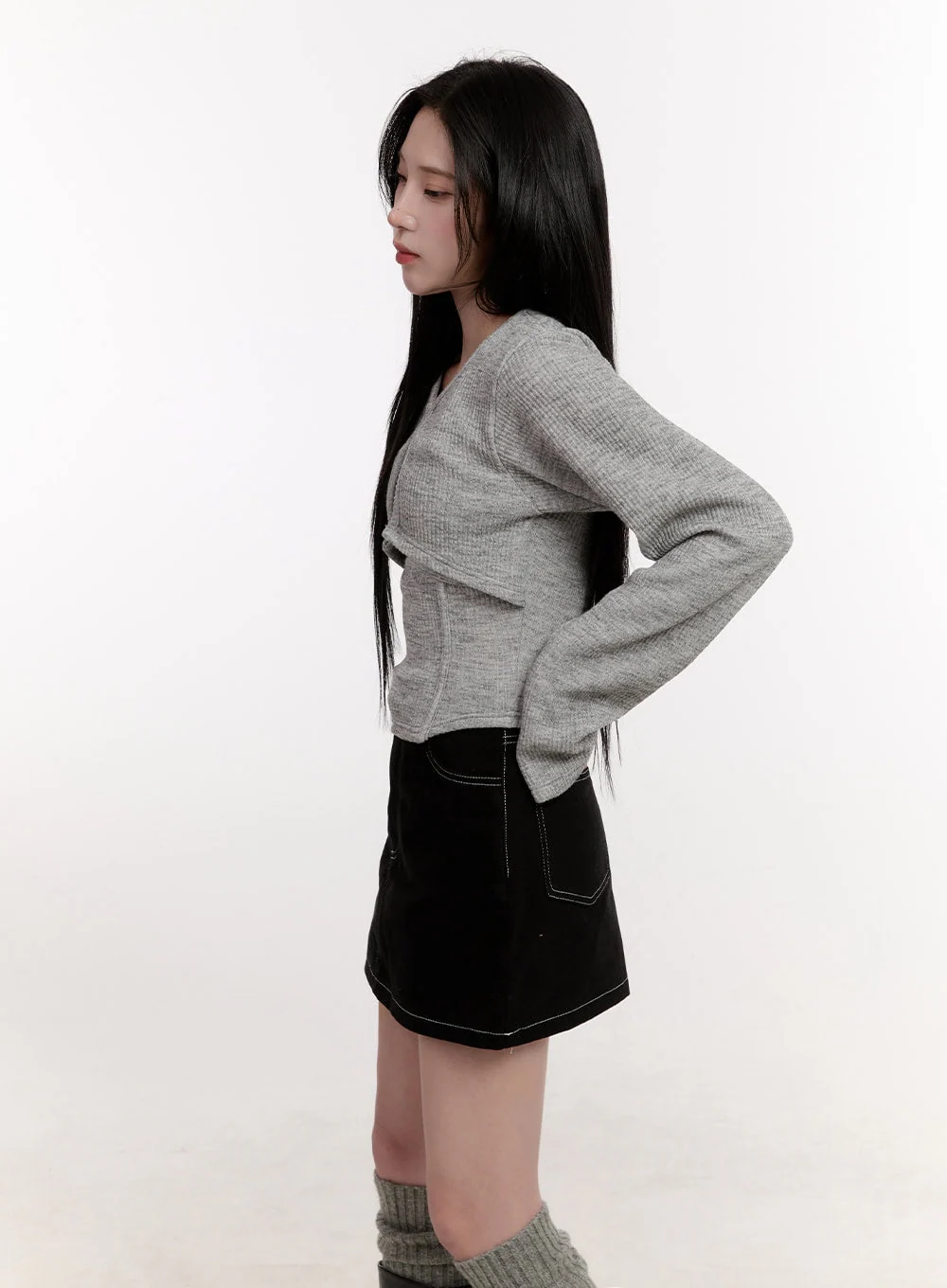 Crop Cardigan Layered Top Set CJ529 - Image 5