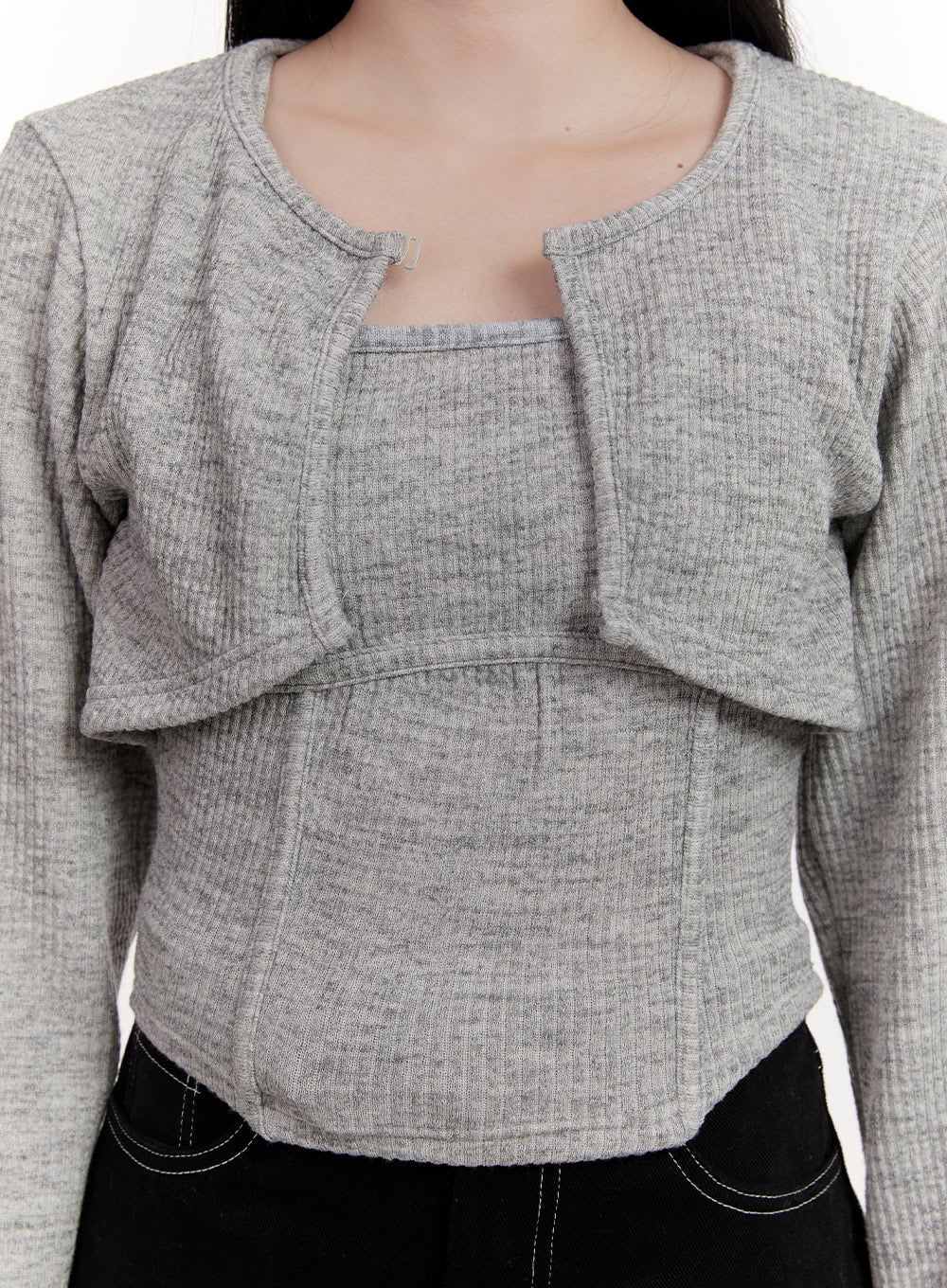 Crop Cardigan Layered Top Set CJ529 - Image 7