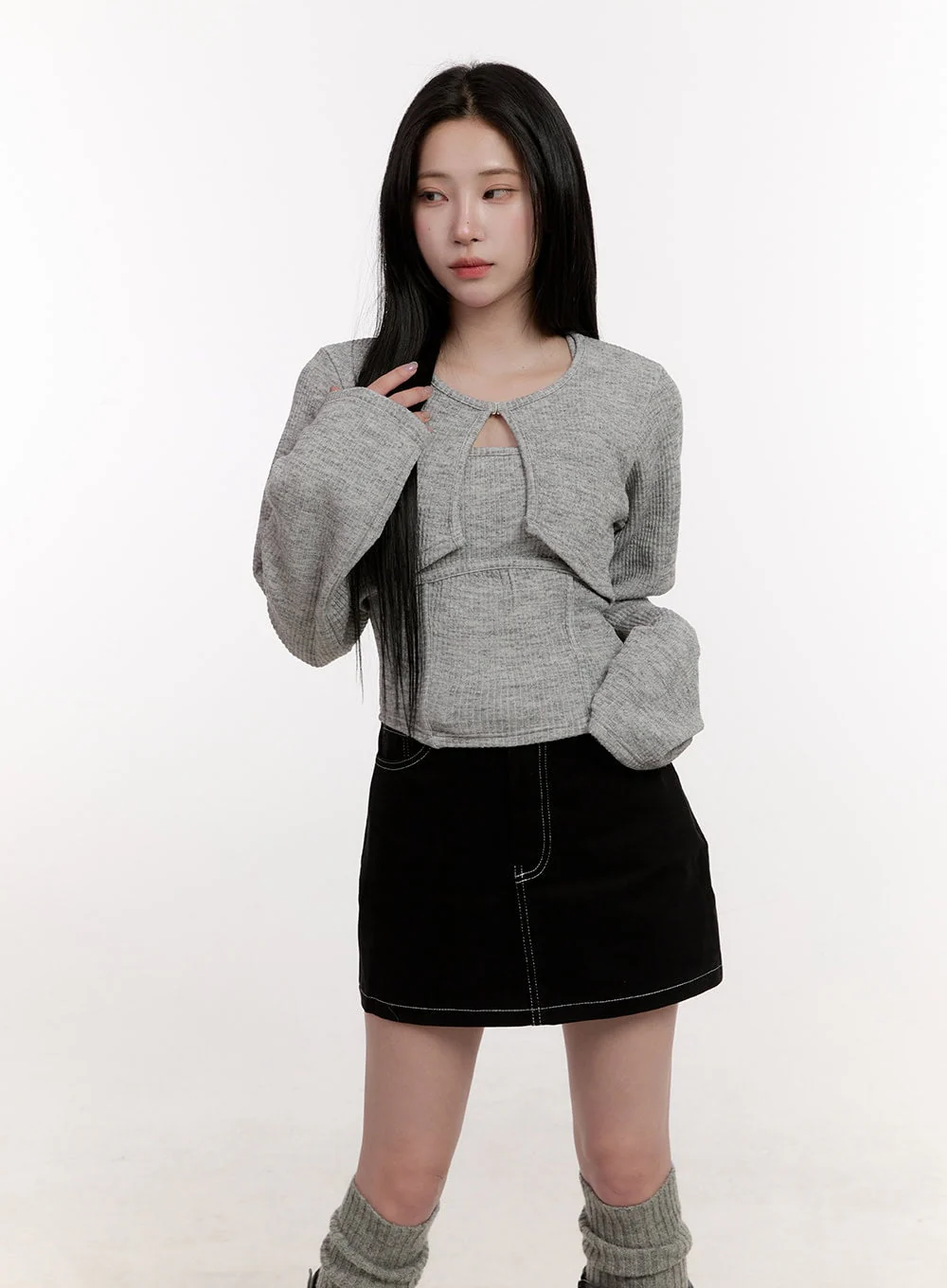 Crop Cardigan Layered Top Set CJ529 - Image 9