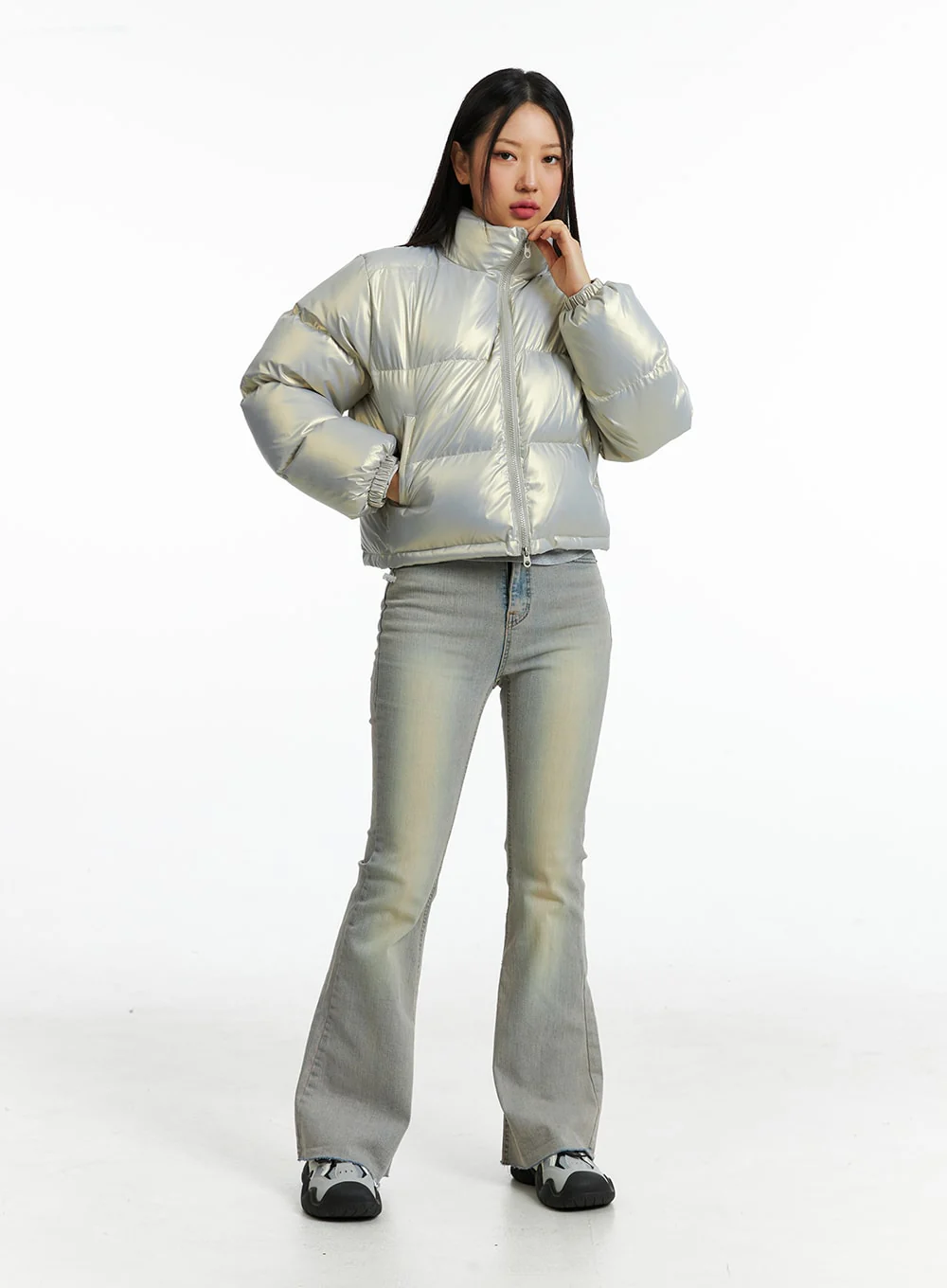 Crop Metallic Puffer Jacket IN322 - Image 4
